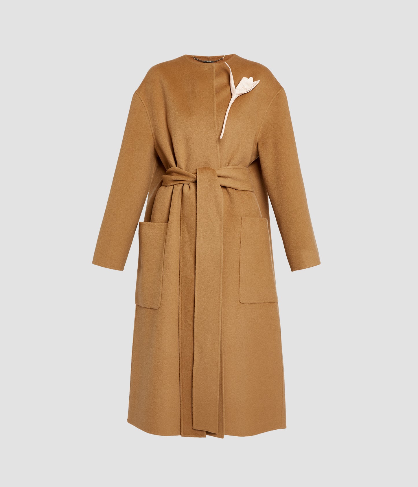 Floral Appliqué Double Faced Wool Coat