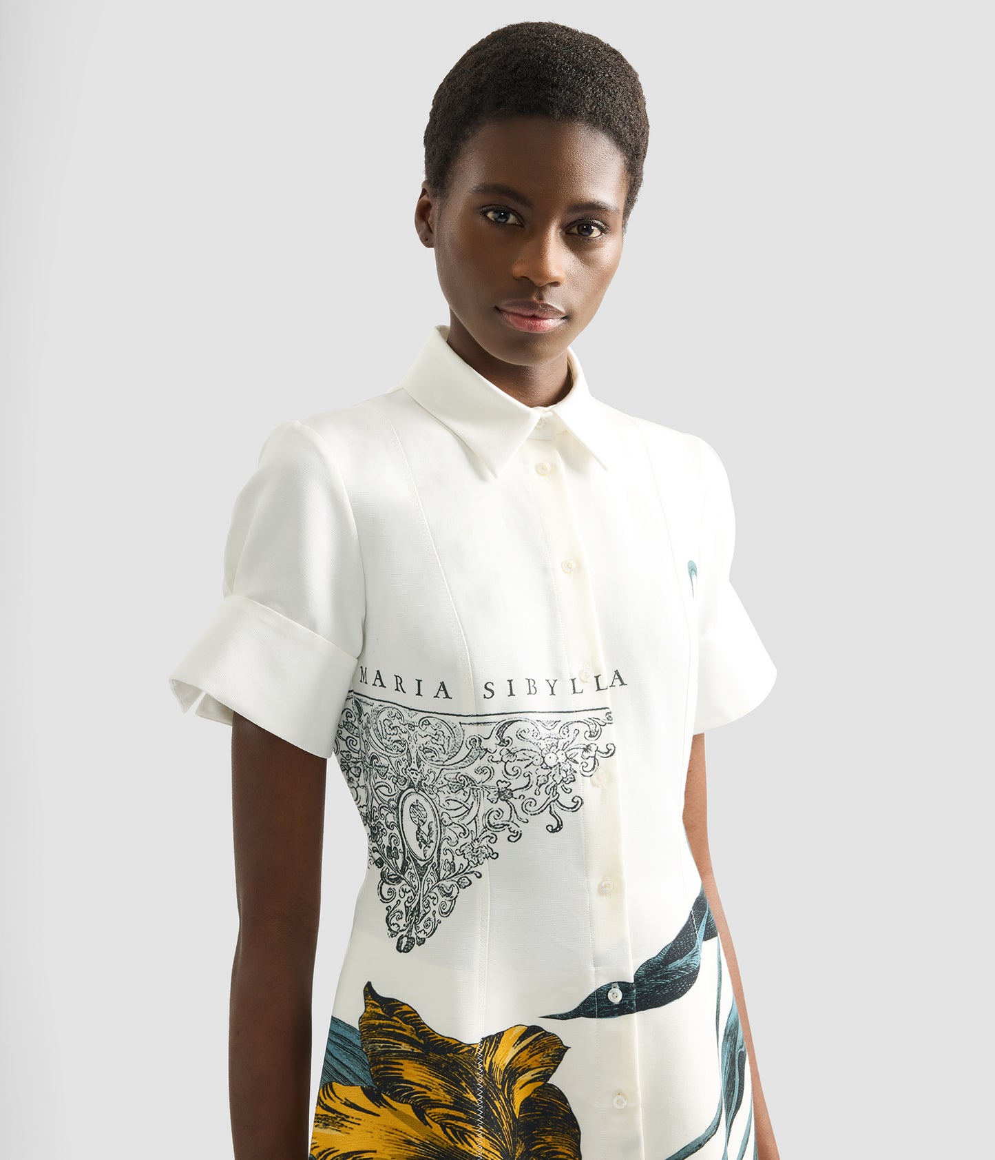 Floral Print Cotton Faille Midi Dress