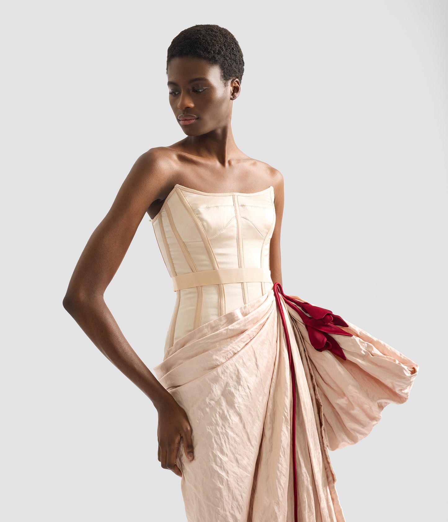 Embroidered Textured Satin Sleeveless Gown