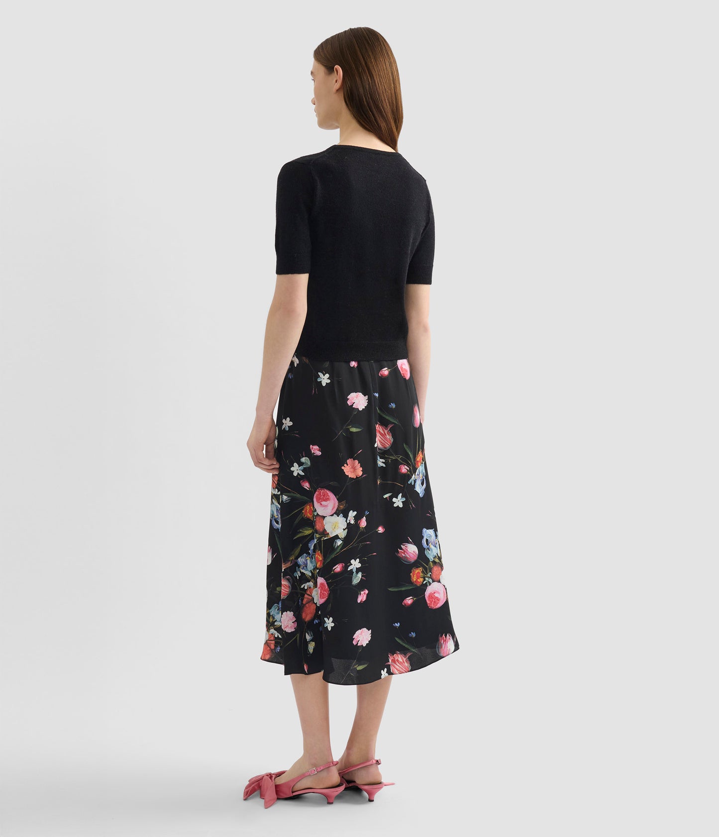 Floral Print Crepe A Line Midi Skirt