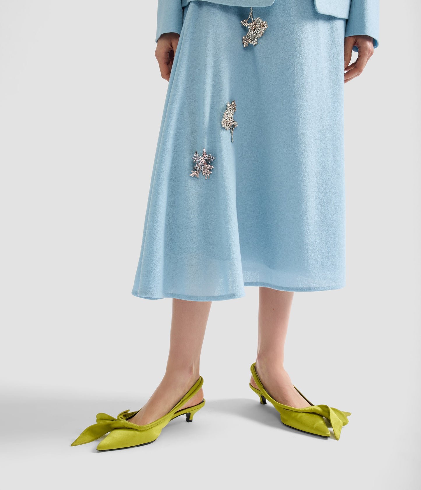 Embellished Crepe Draped Midi Skirt