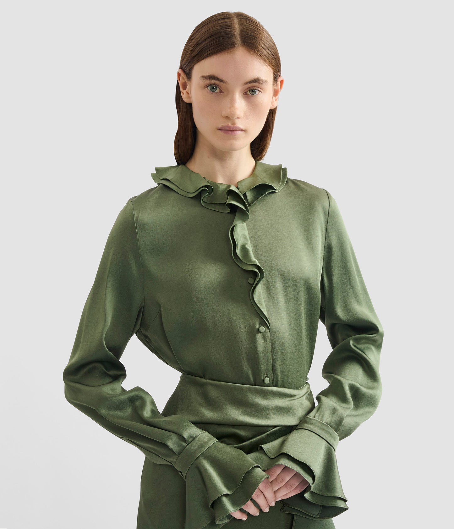 Satin Cady Long Sleeve Shirt