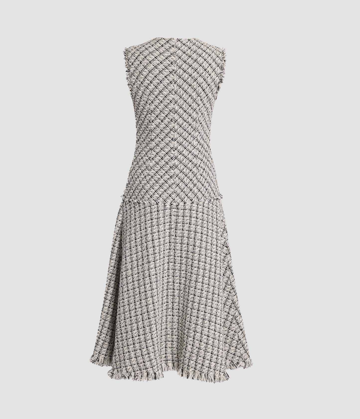 Checked Tweed Sleeveless Midi Dress