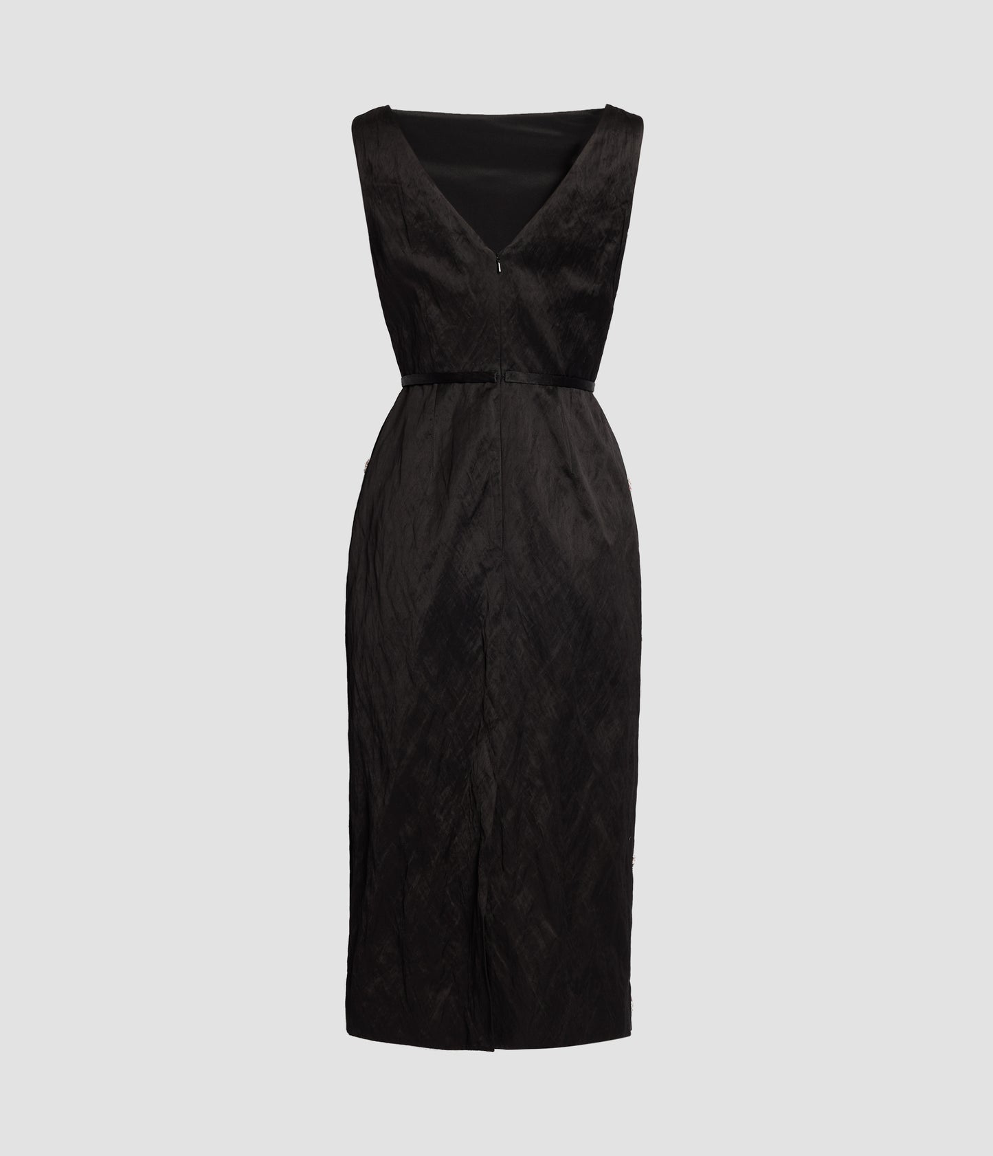 Embroidered Textured Satin Sleeveless Midi Dress