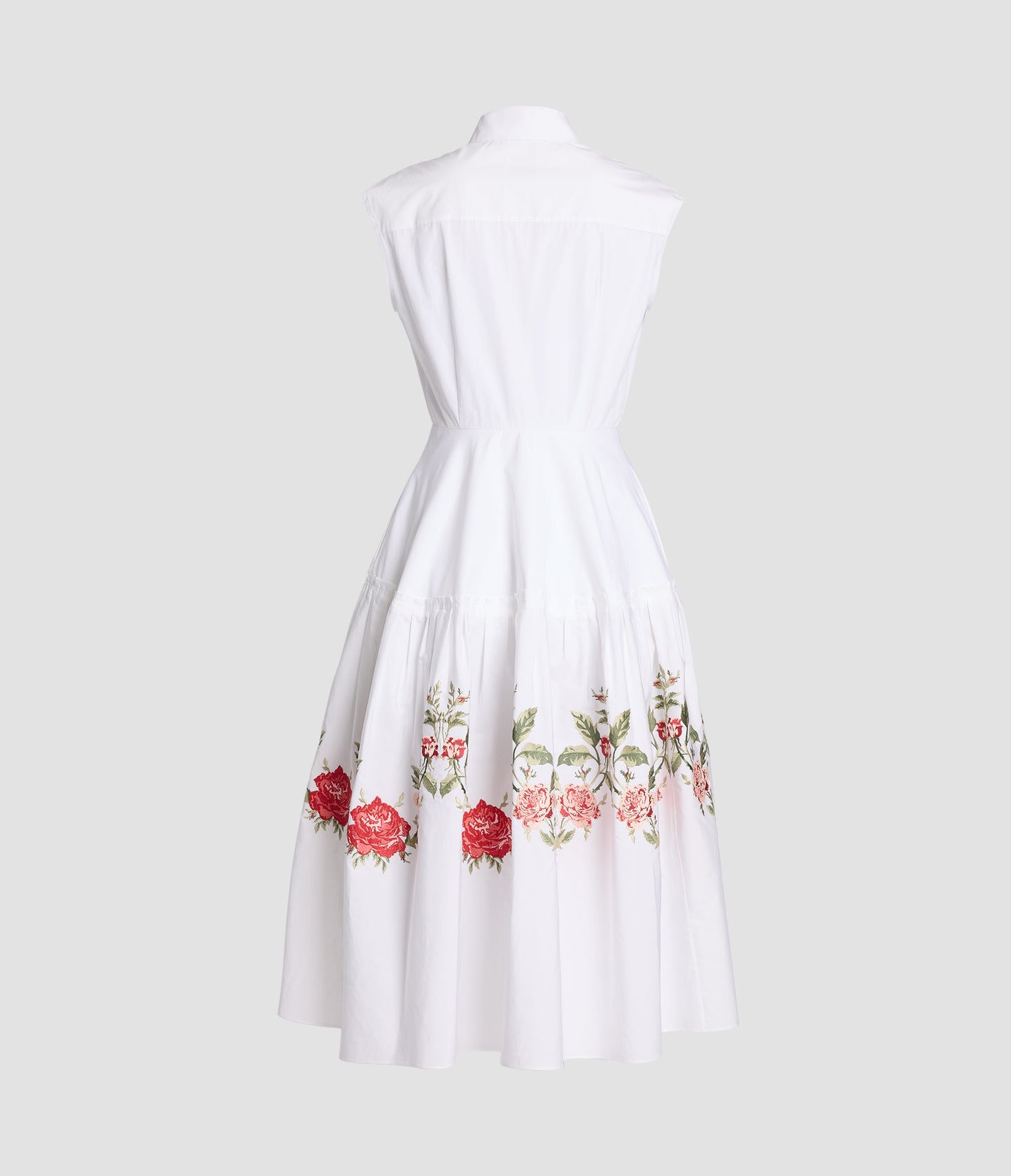 Embroidered Cotton Poplin Sleeveless Midi Dress