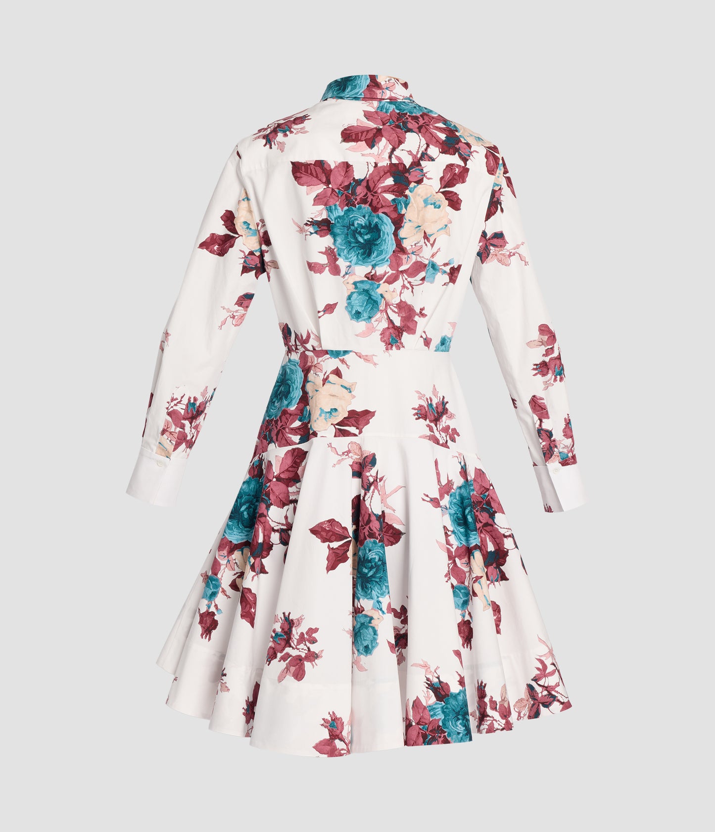 Floral Print Cotton Poplin Mini Shirt Dress
