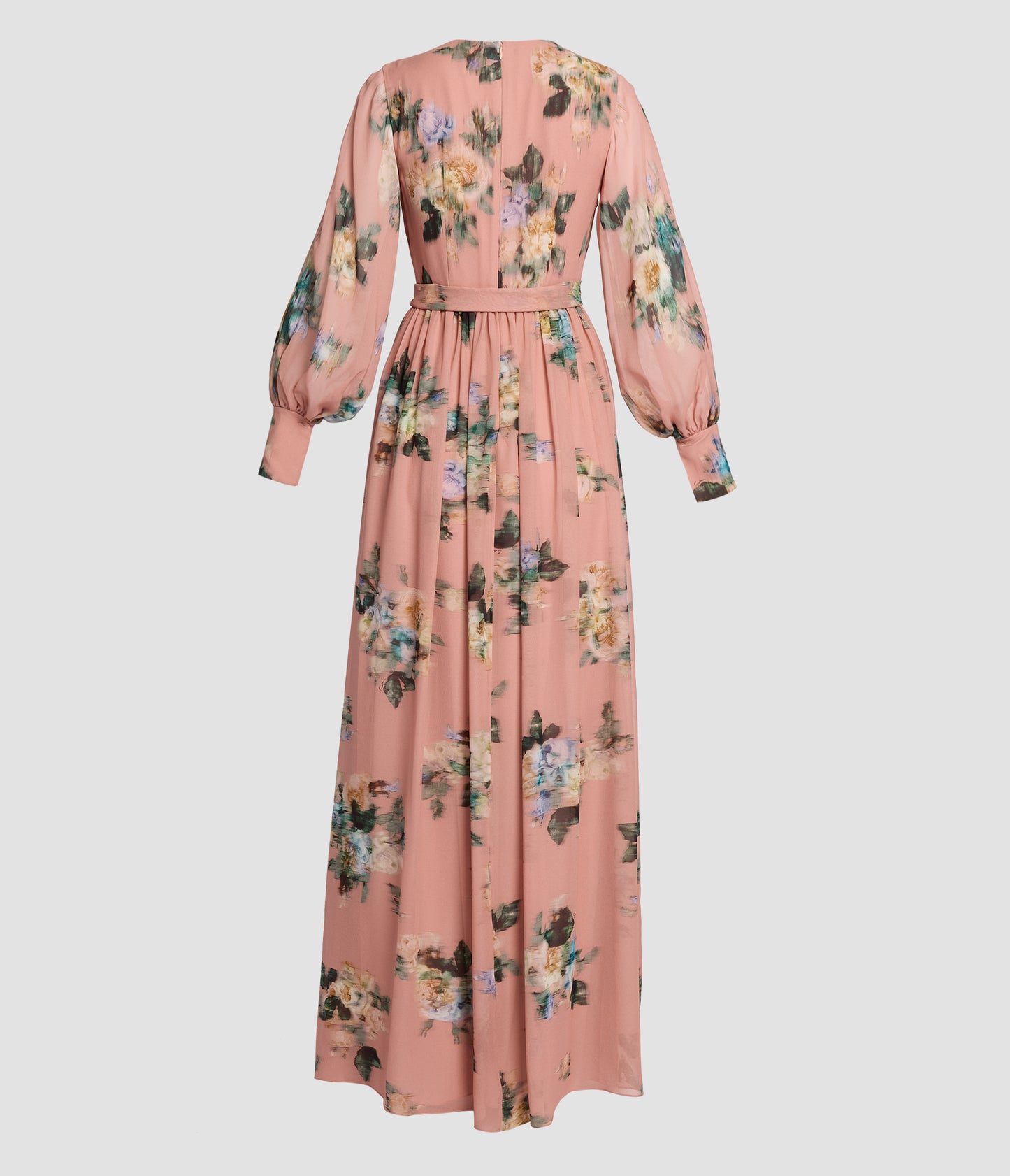 Floral Silk Voile Long Sleeve Gown