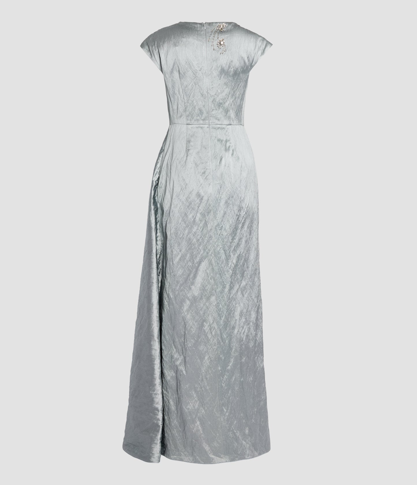 Embroidered Textured Satin Asymmetric Gown