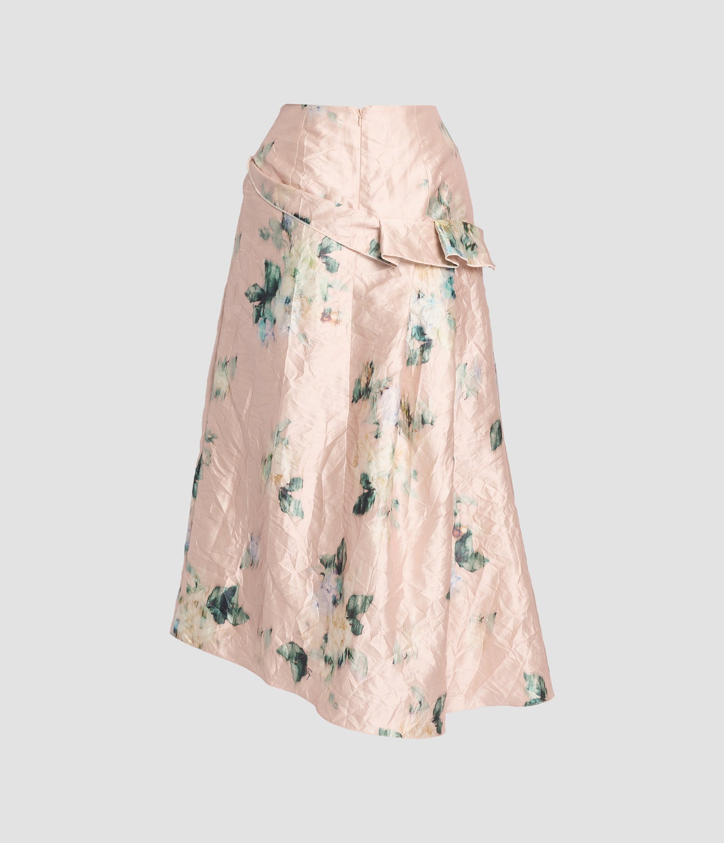 Floral Textured Satin Draped Midi Skirt