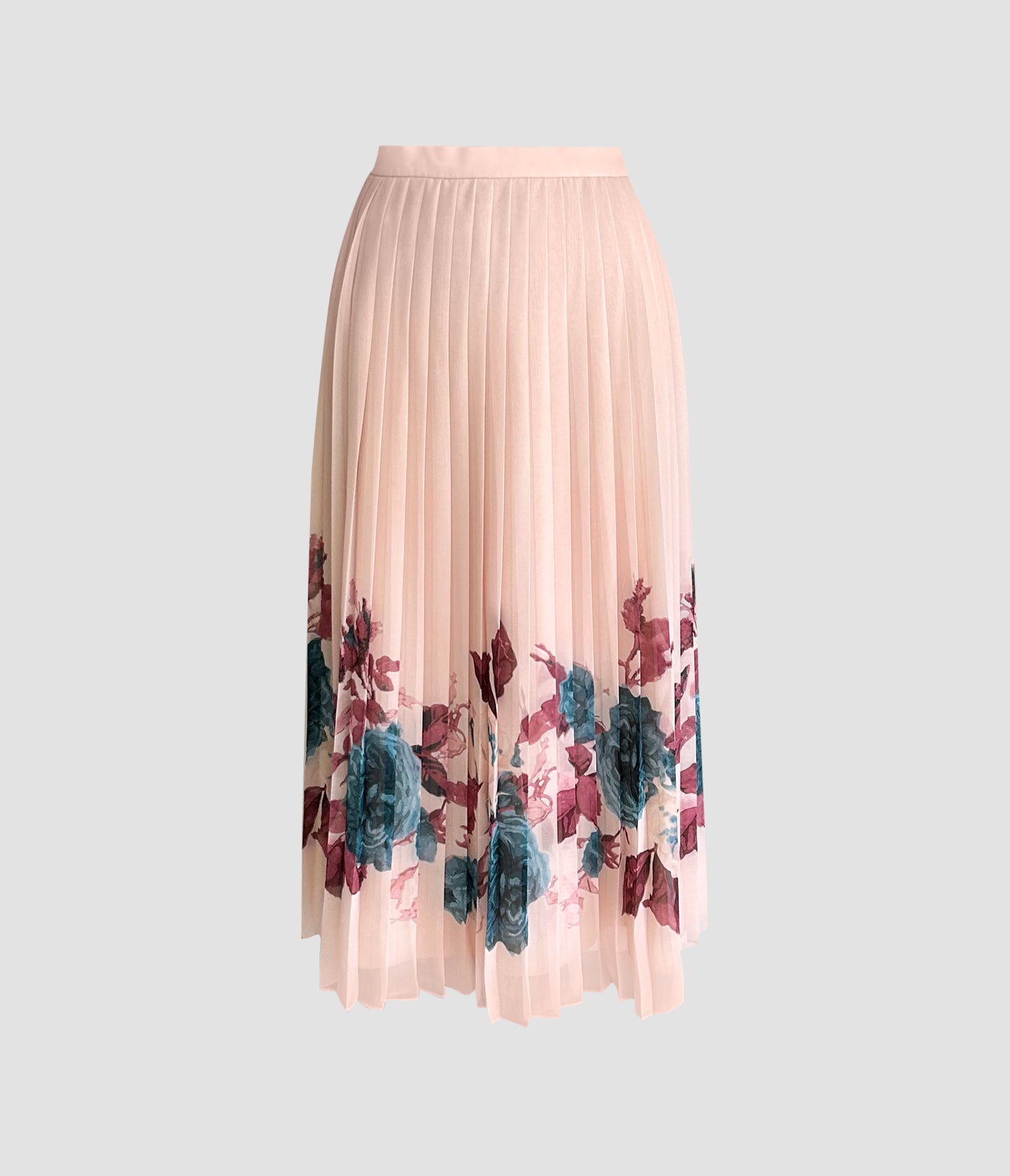 Floral Print Pleated Voile Midi Skirt