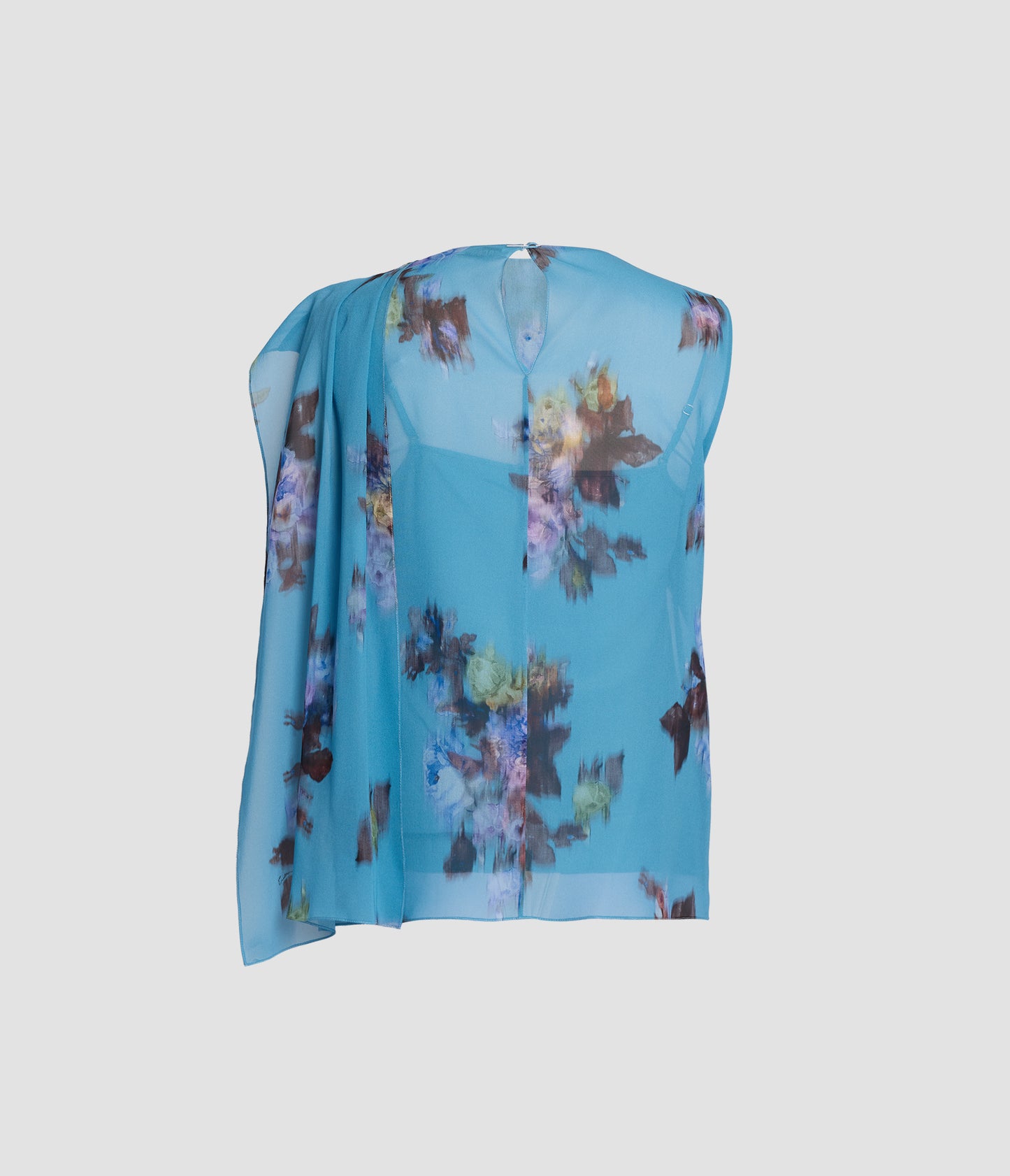 Floral Heavy Silk Voile Sleeveless Draped Top