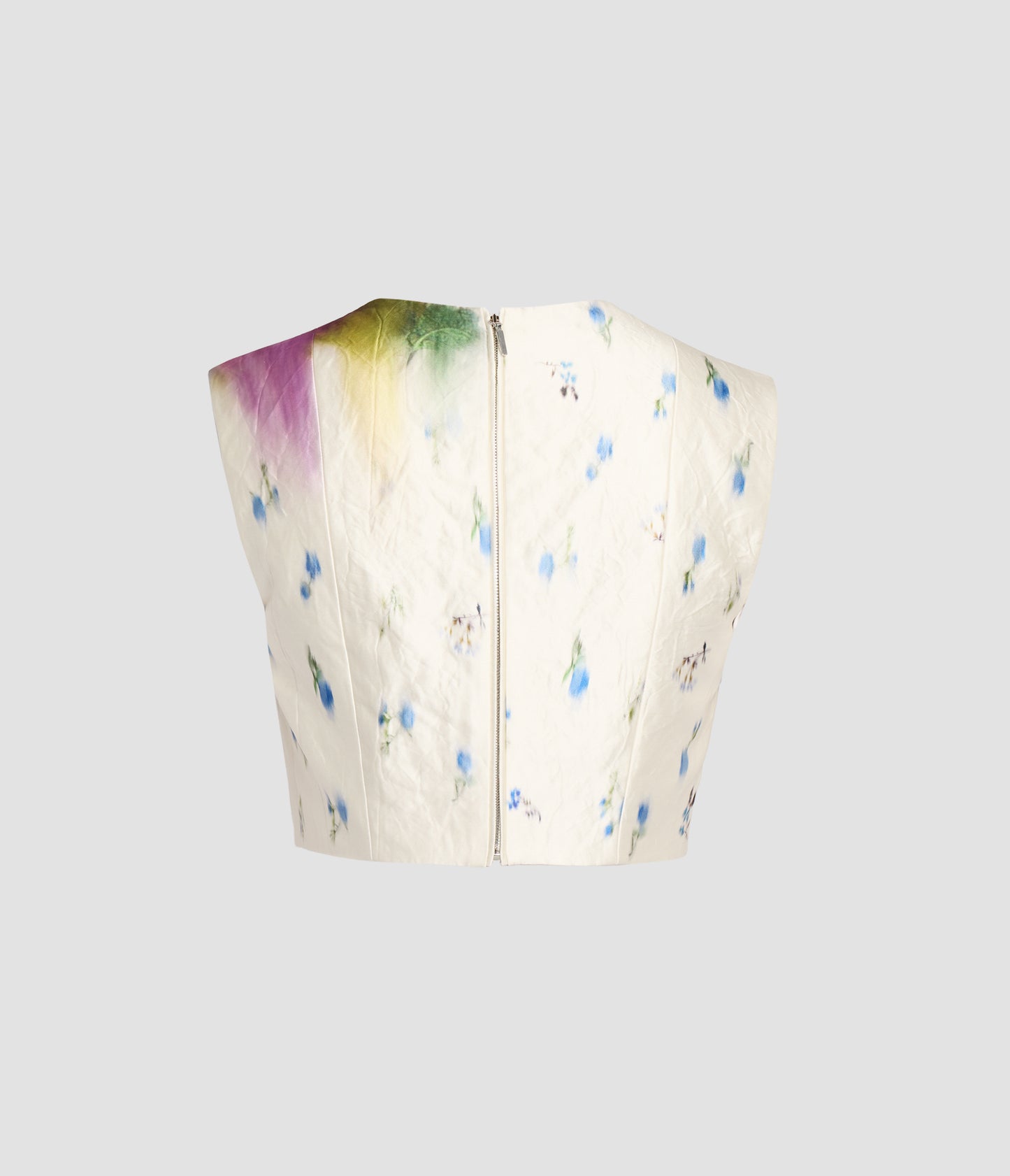 Printed Textured Satin Cropped Sleeveless Top
