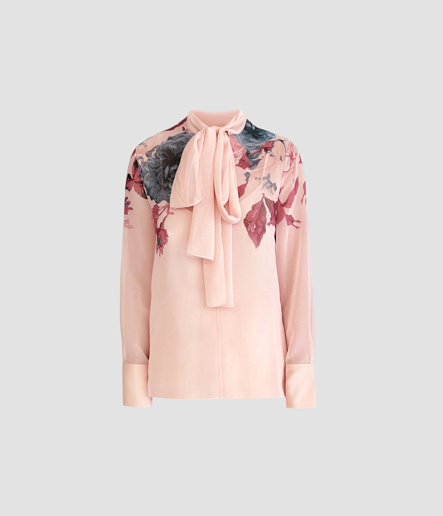 Floral Pleated Voile Long Sleeve Blouse