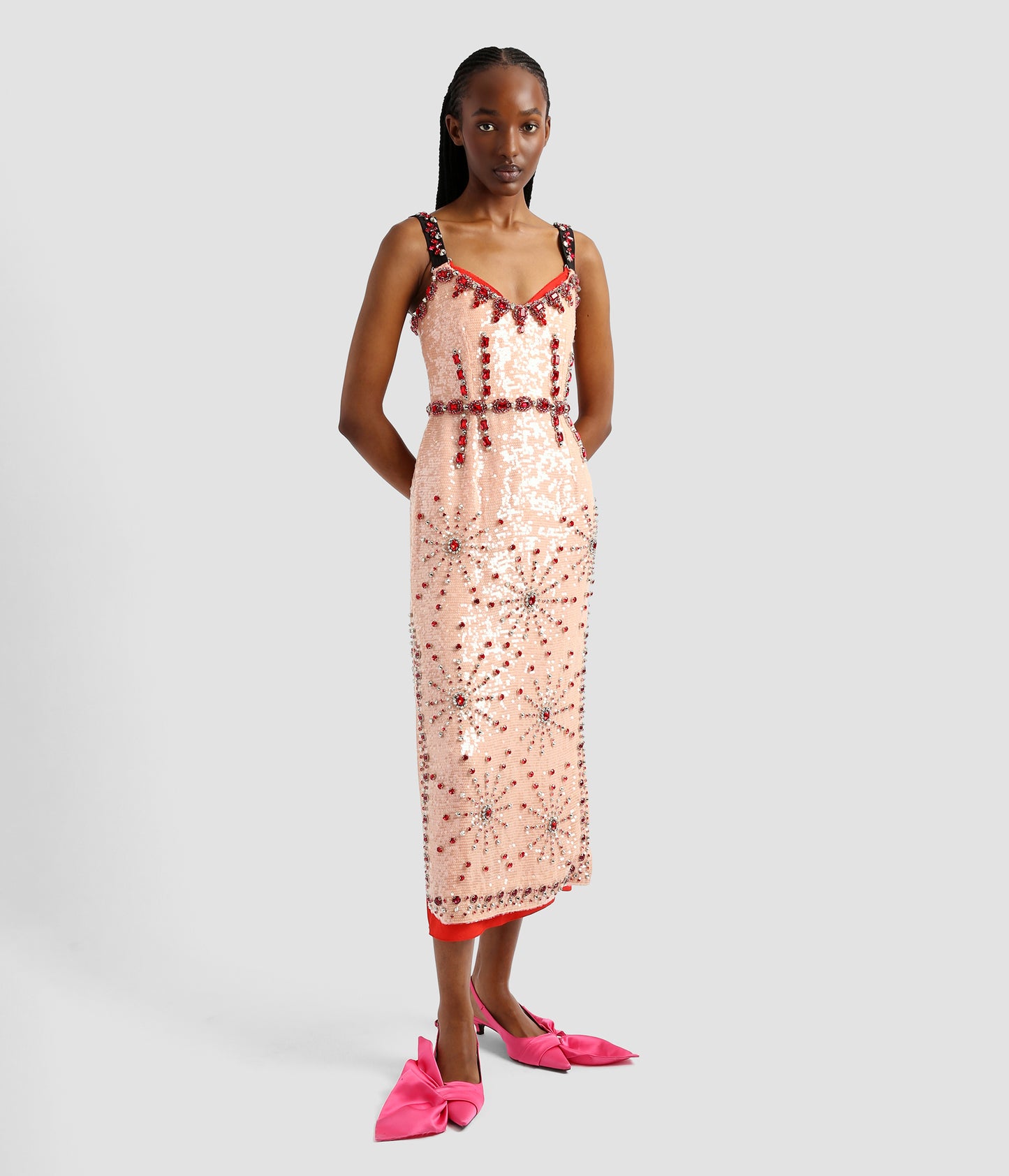 Embroidered Sequin Slip Dress