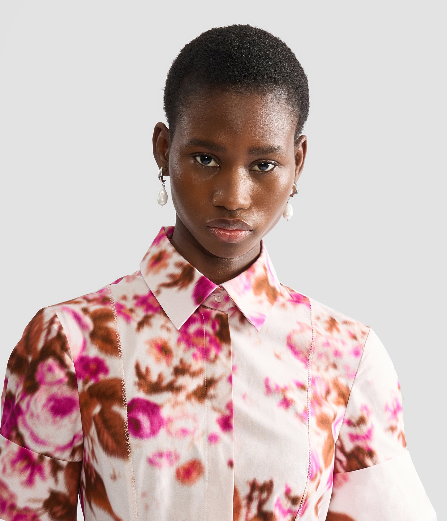 Floral Print Cotton Midi Shirt Dress