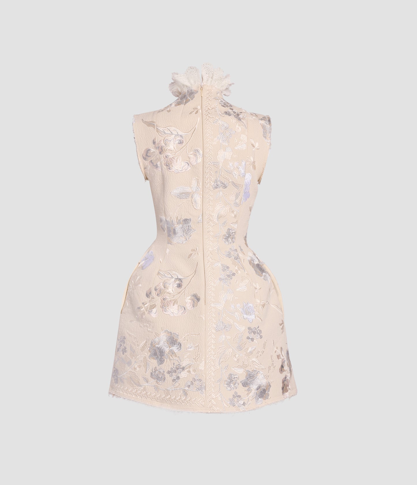 Embroidered Cotton Twill Hourglass Mini Dress