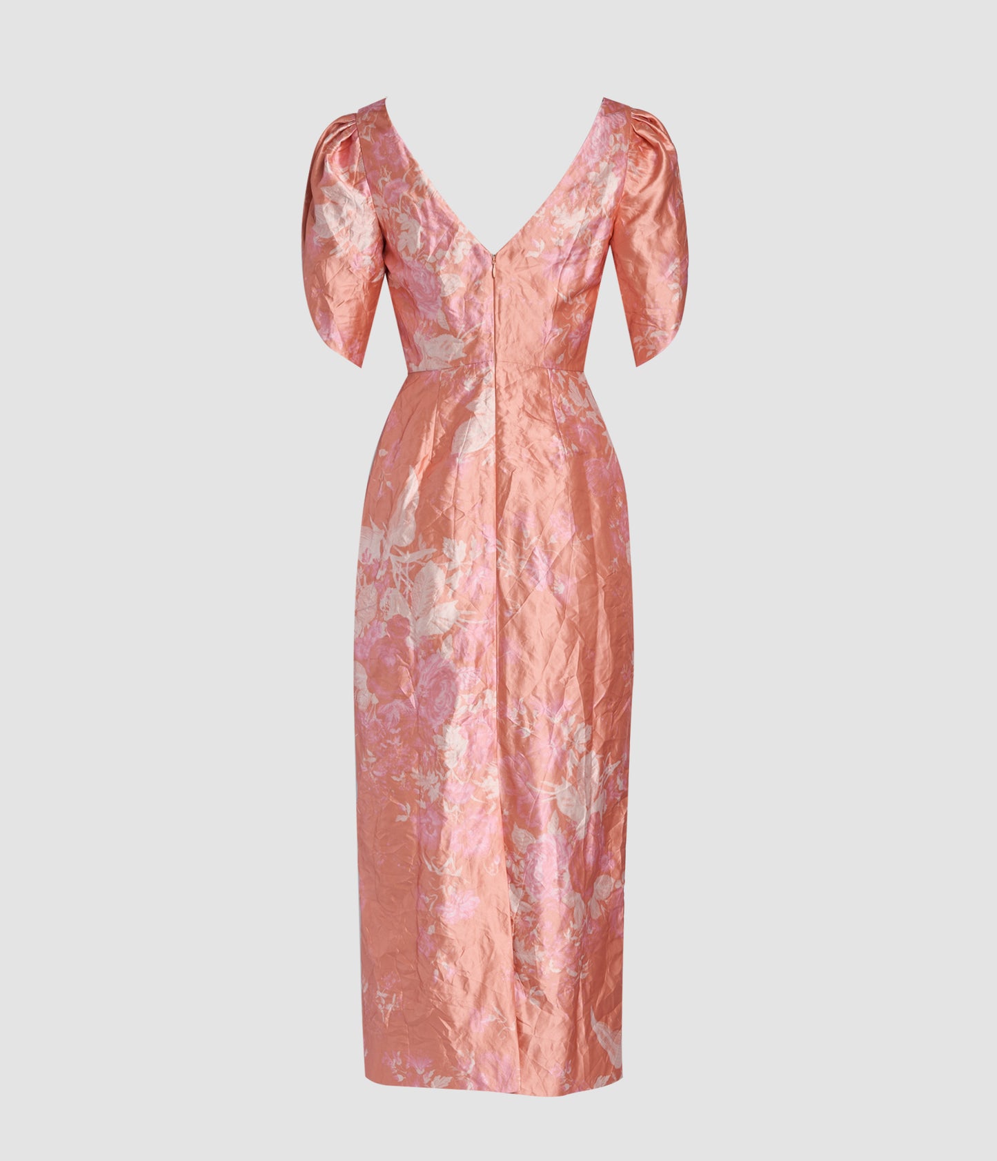 Floral Print Textured Satin Midi Pencil Dress