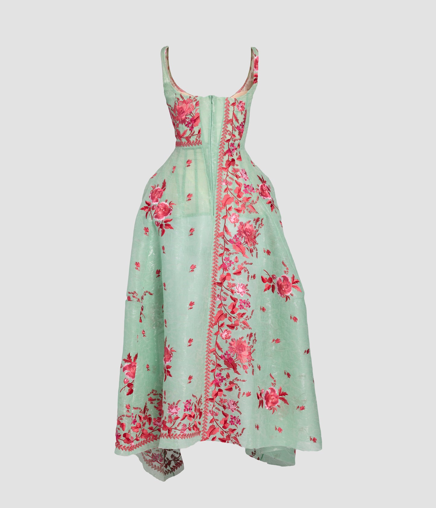 Embroidered Organza Draped Midi Dress