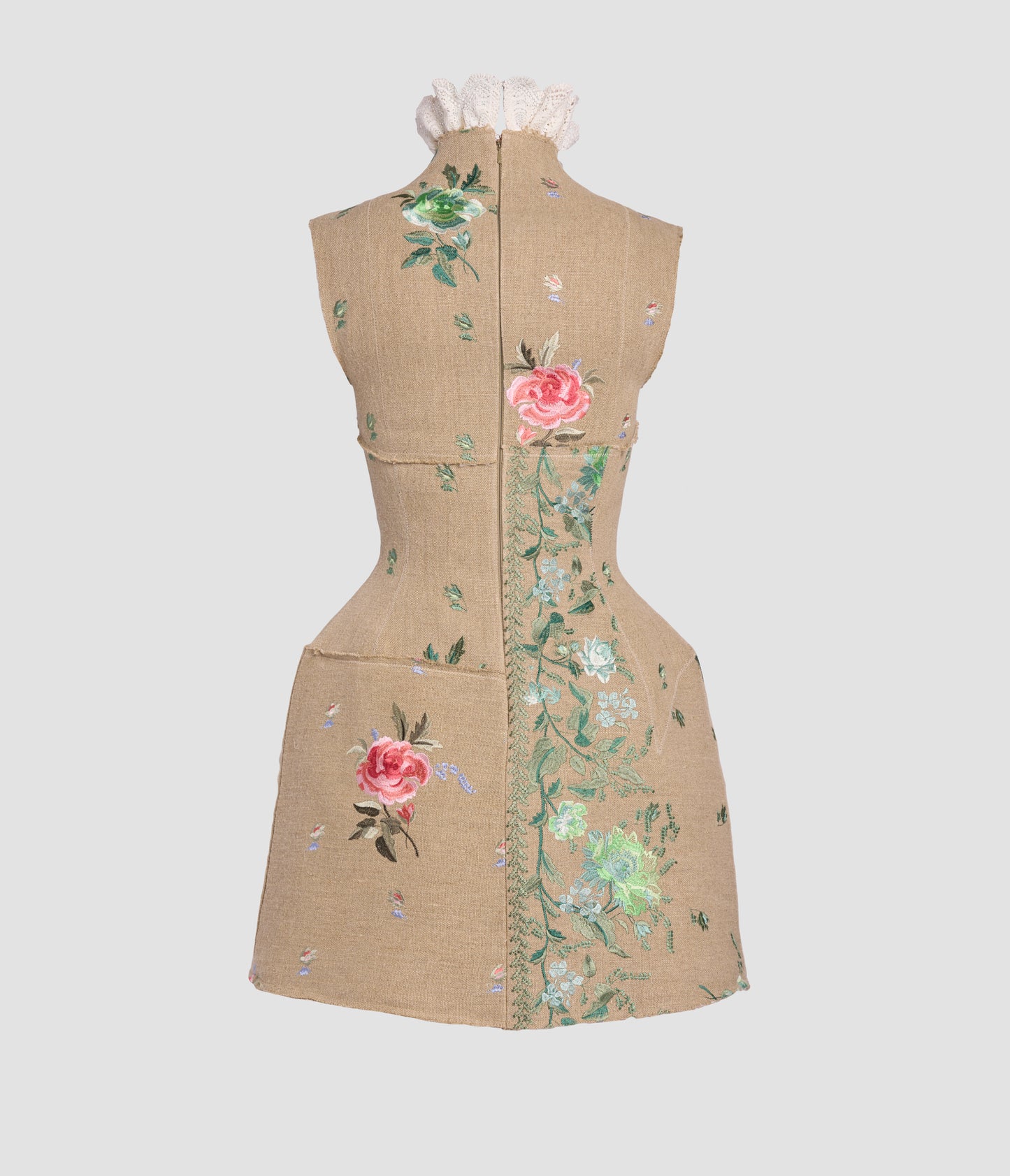 Embroidered Linen Hourglass Mini Dress