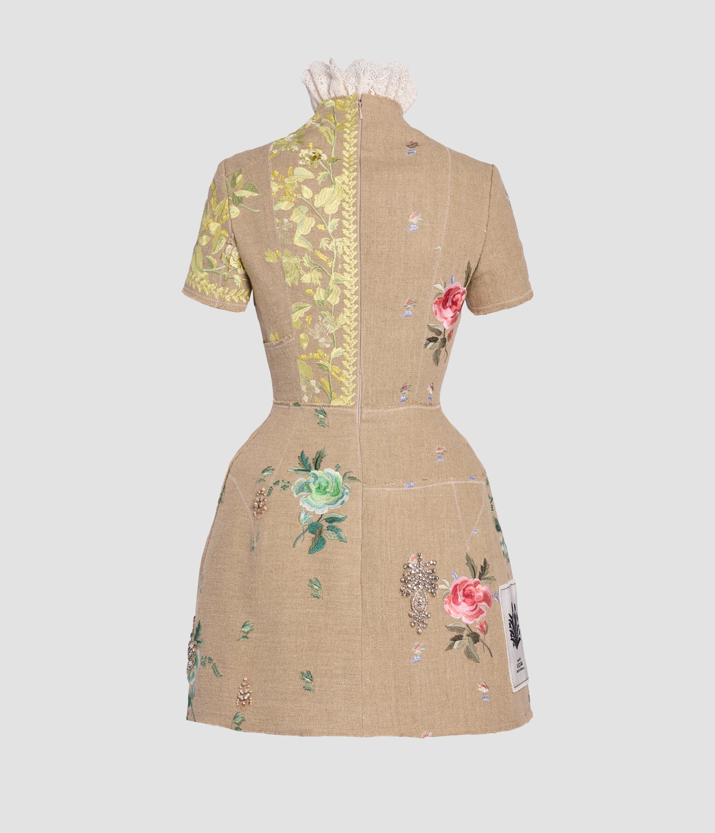 Embroidered Linen Hourglass Mini Dress