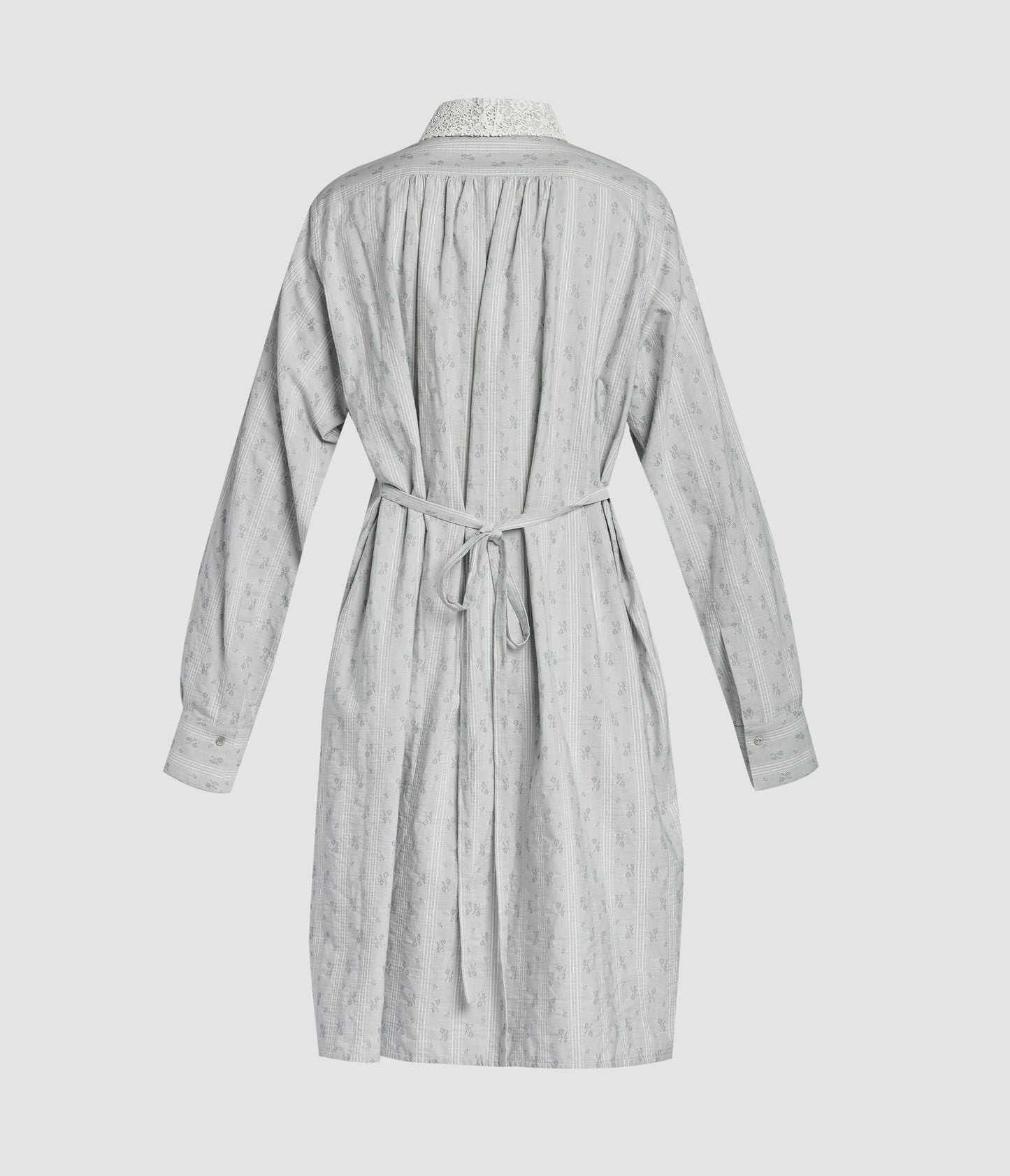 Ditsy Cotton Stripe Long Sleeve Mini Shirt Dress