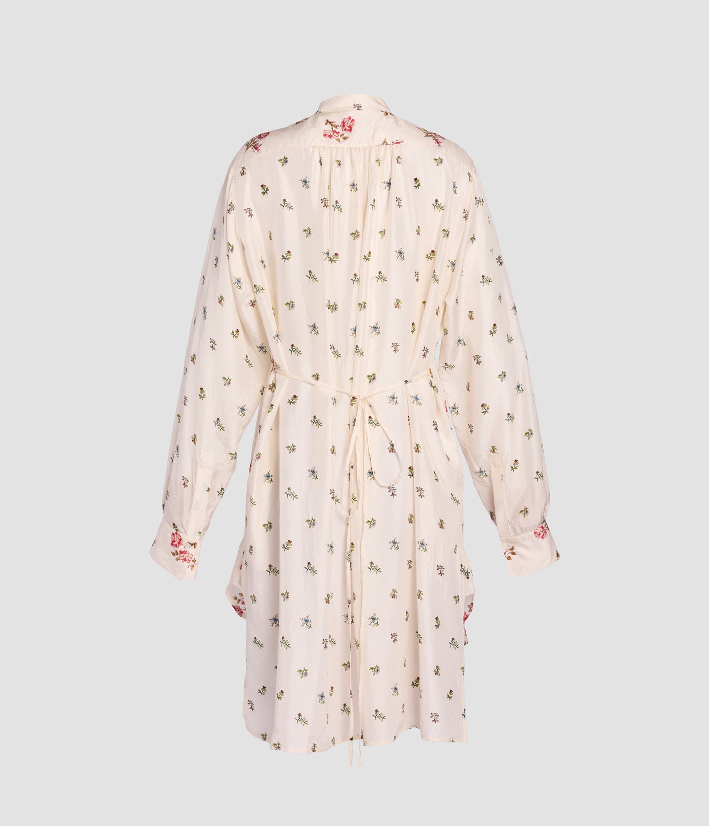 Floral Print Silk Long Sleeve Mini Shirt Dress