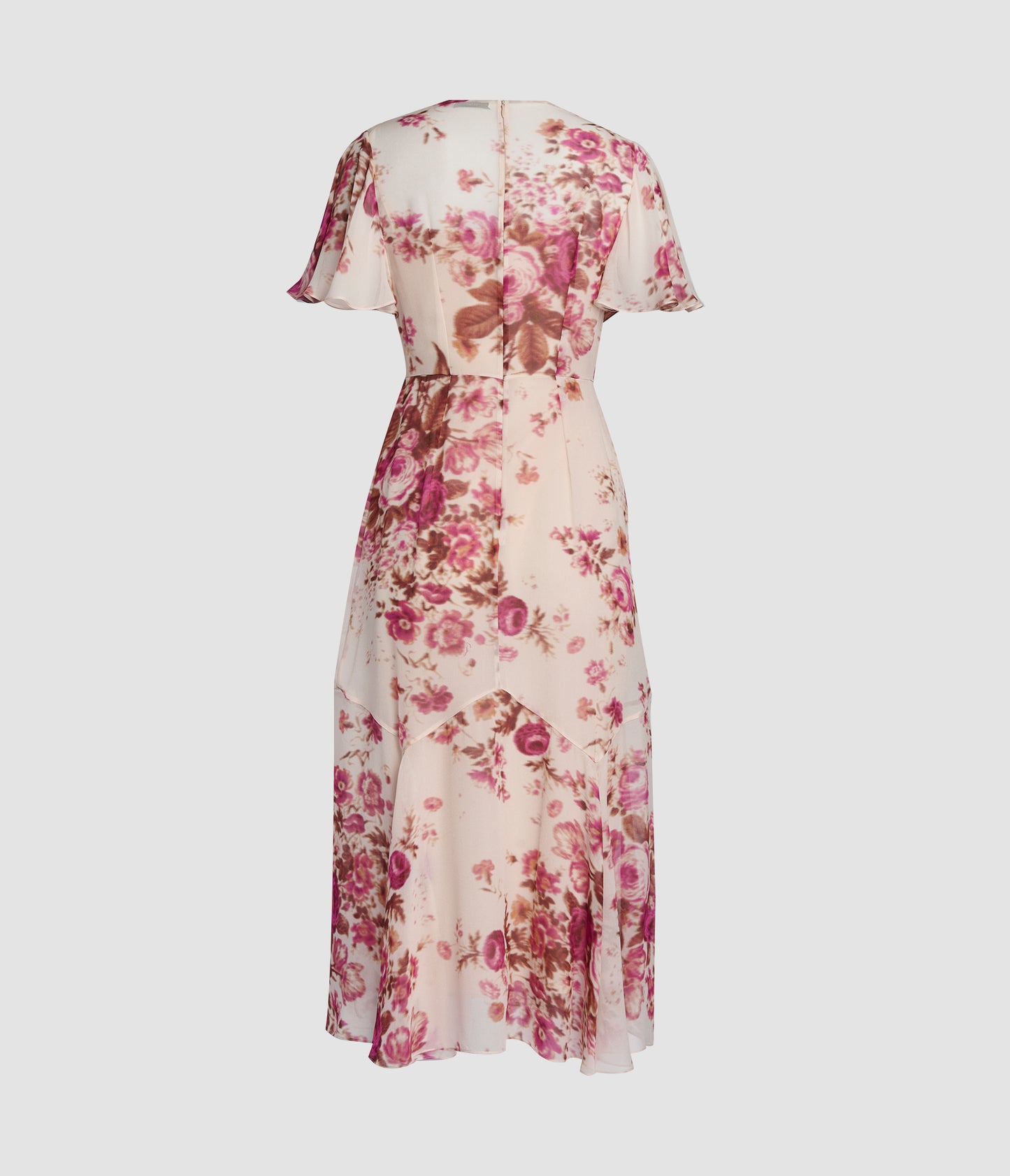 Floral Print Silk Voile Fit And Flared Midi Dress