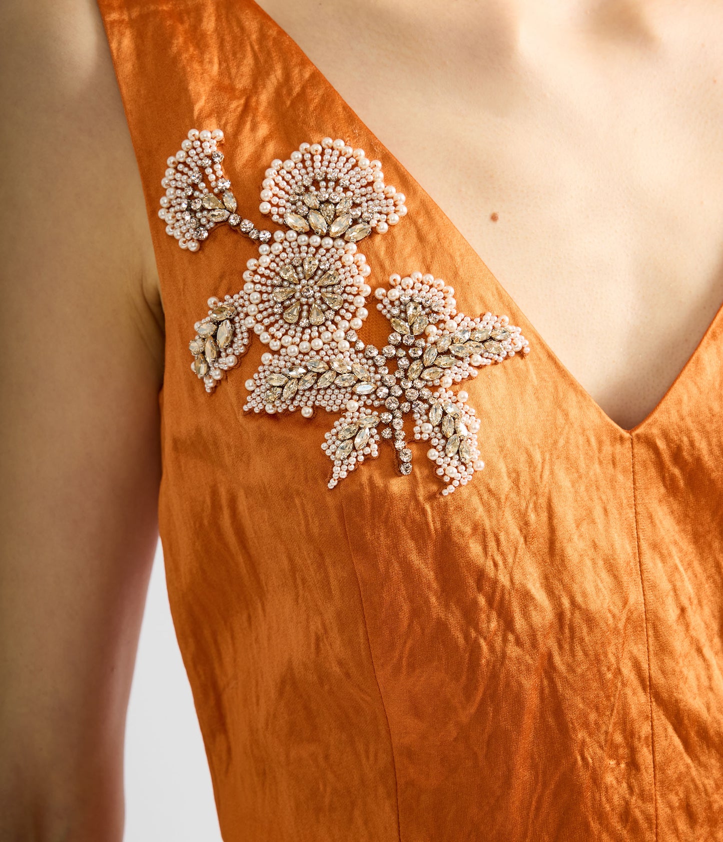 Embellished Textured Satin Midi Pencil Dress