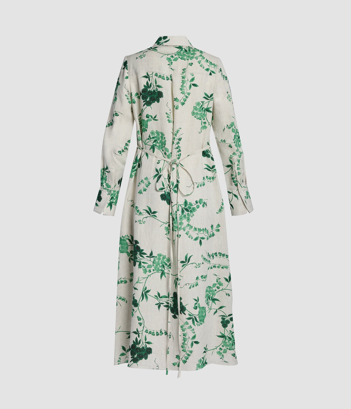 Floral Print Linen Tie-Waisted Midi Dress