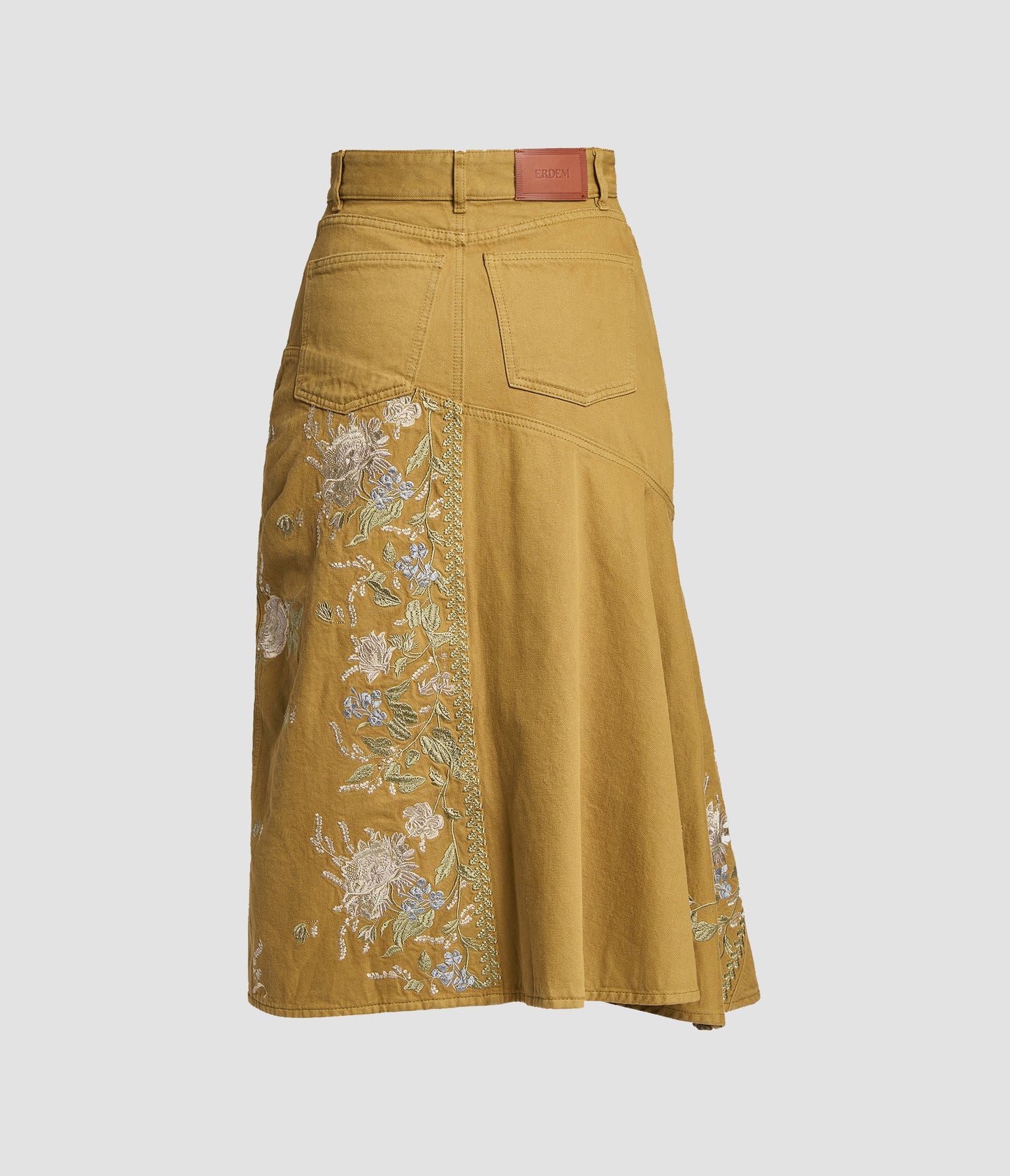 Denim Embroidered Midi Skirt