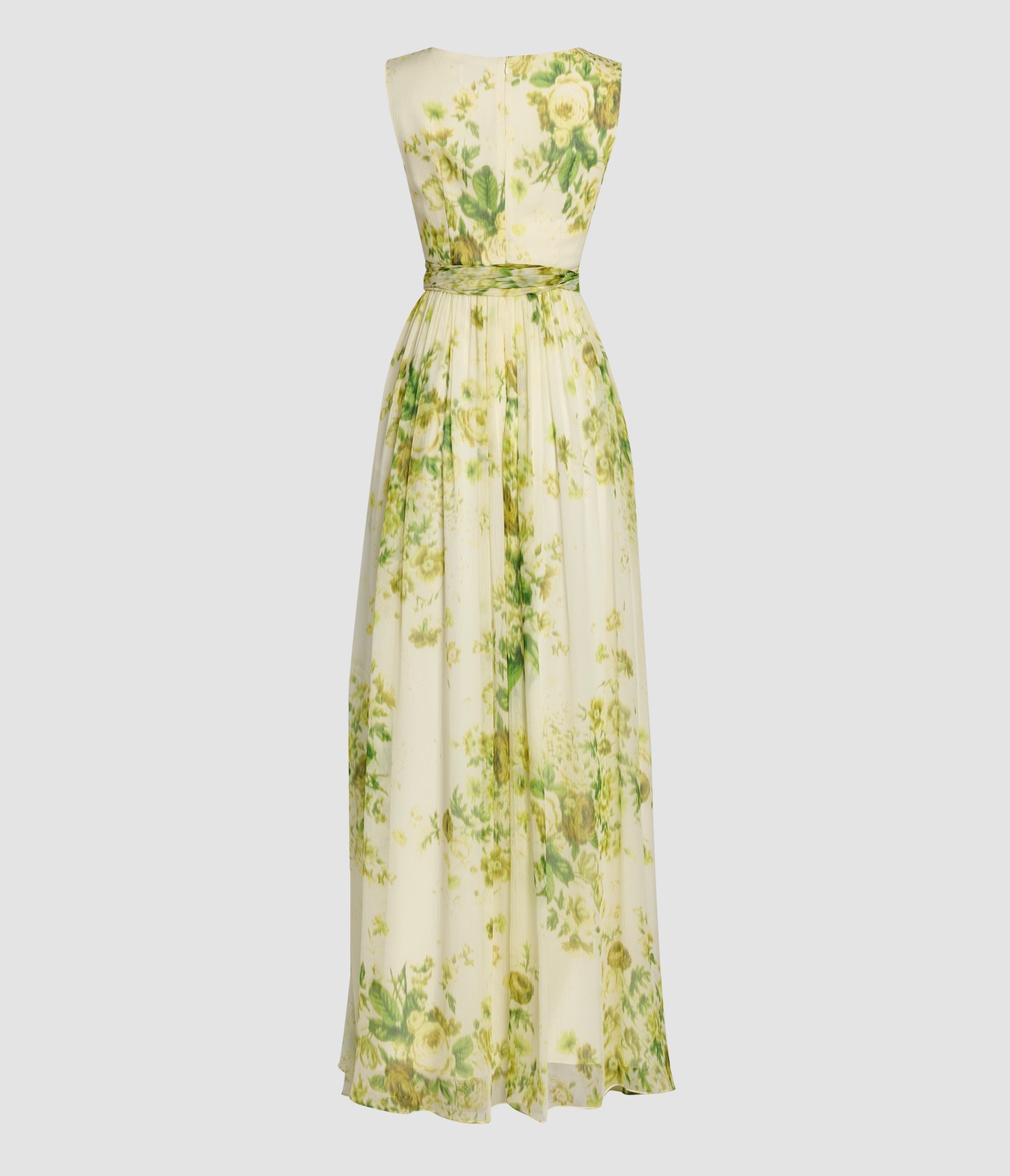 Floral Print Silk Creponne Sleeveless Gown