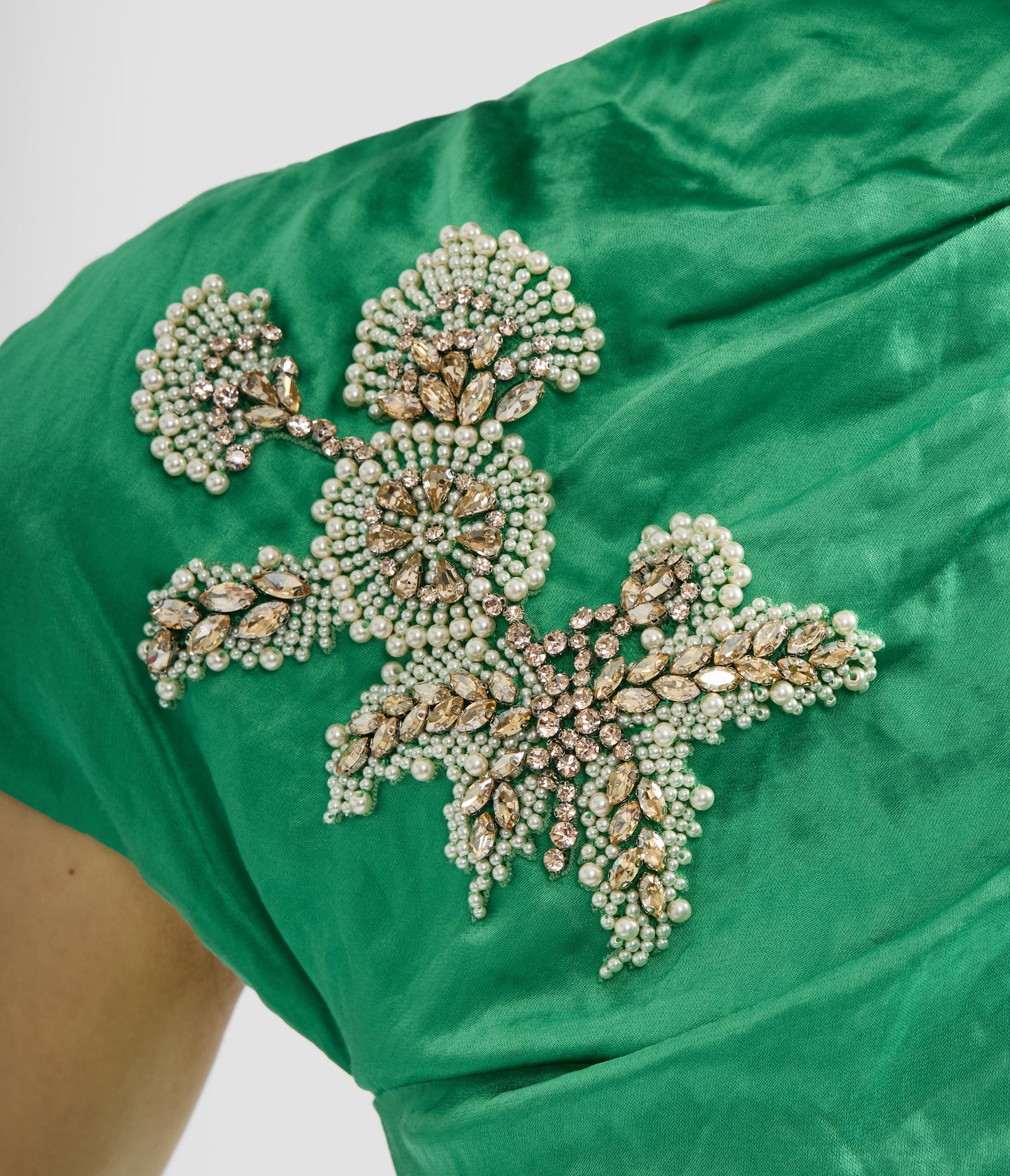 Embellished Textured Satin Draped Gown