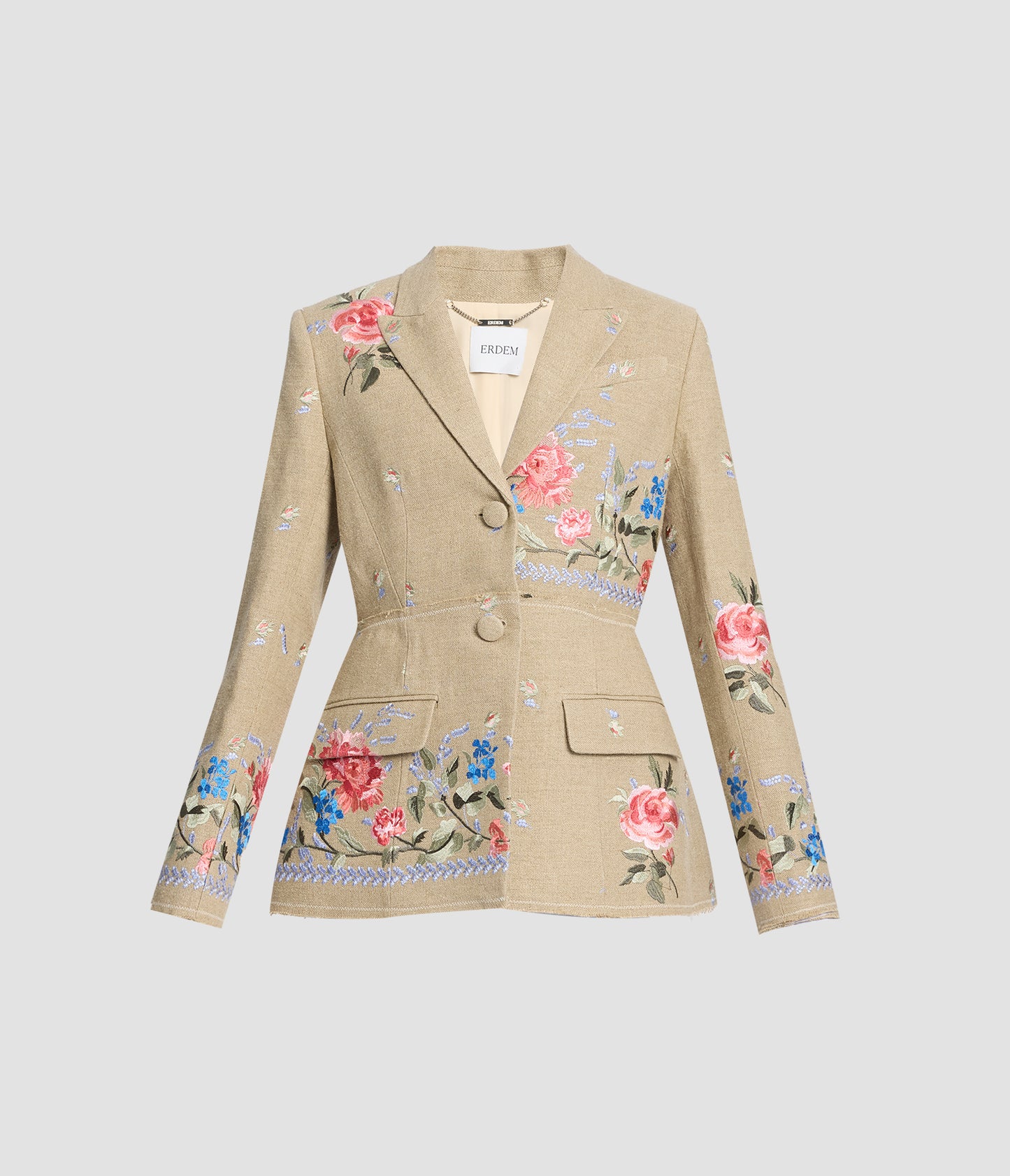 Embroidered Linen Single Breasted Blazer