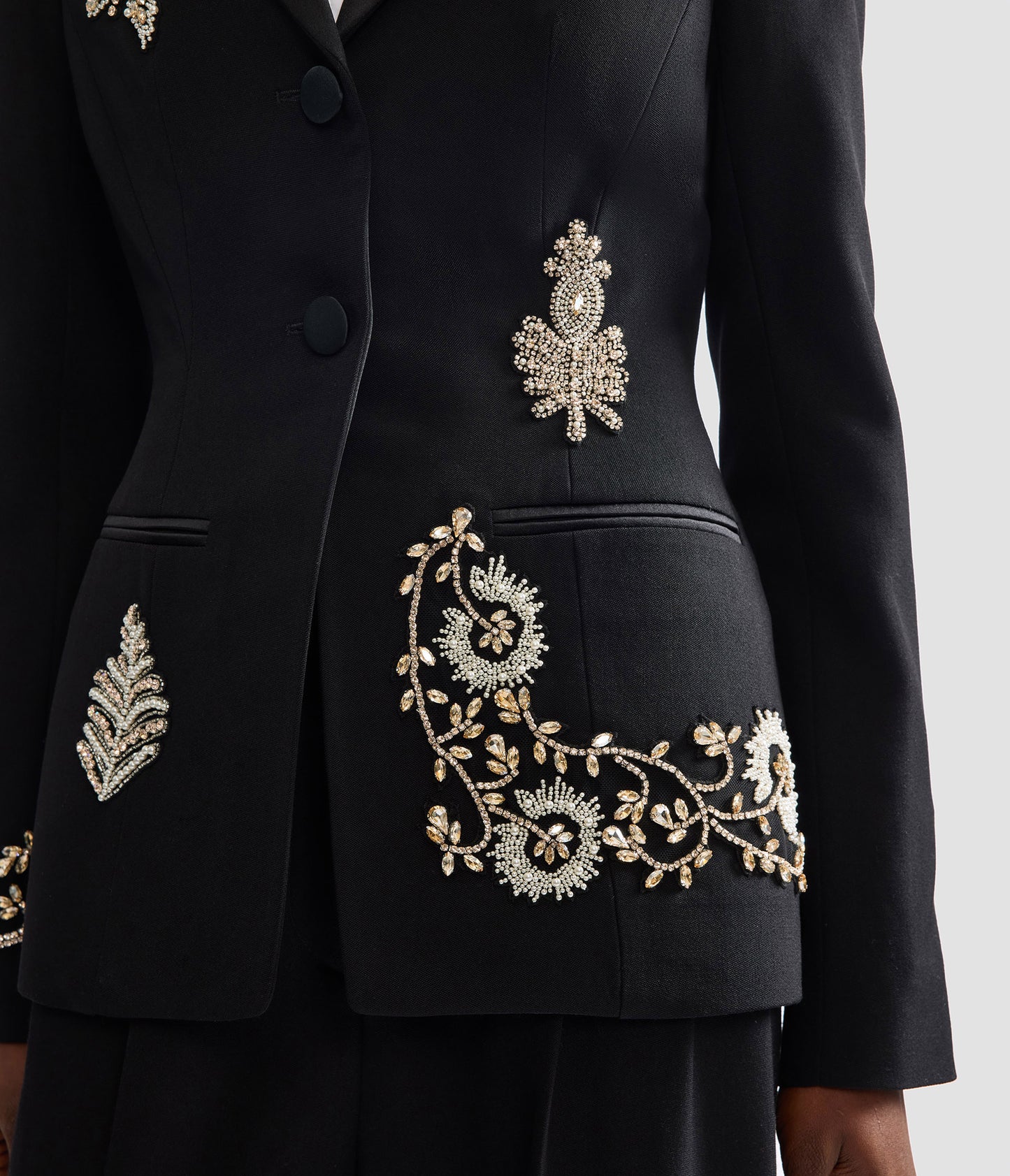 Embroidered Grain De Poudre Single Breasted Blazer