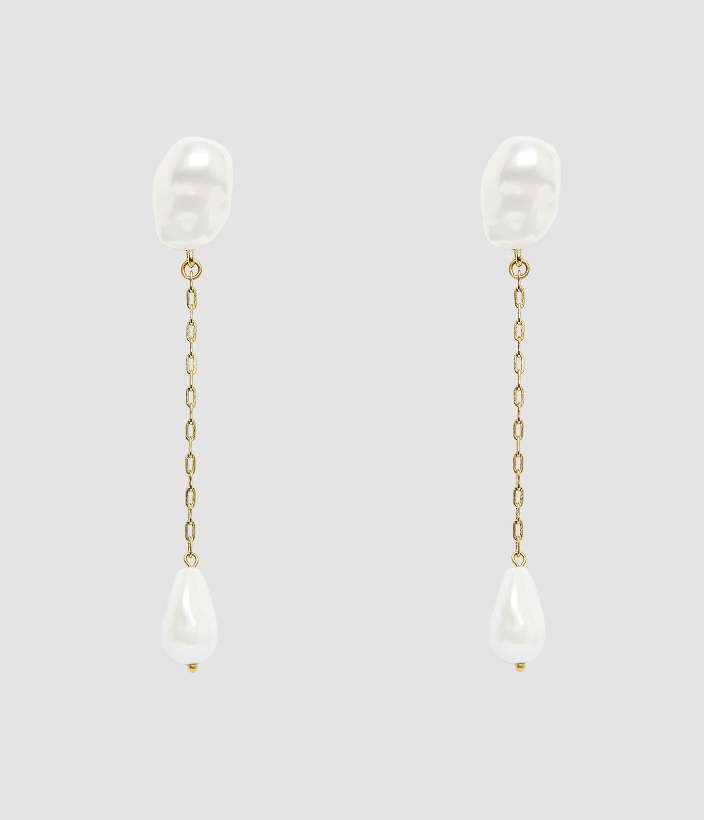 Antique Gold Pearl Long Earrings