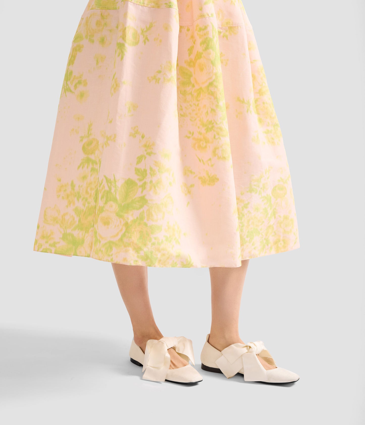 Floral Print Linen Chine Midi Full Skirt