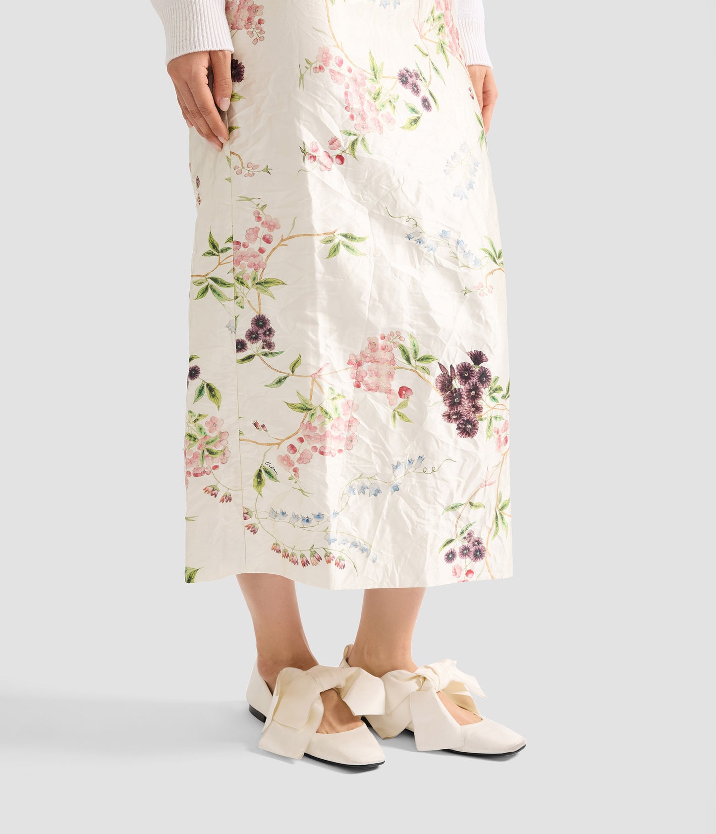 Textured Satin Midi Pencil Skirt