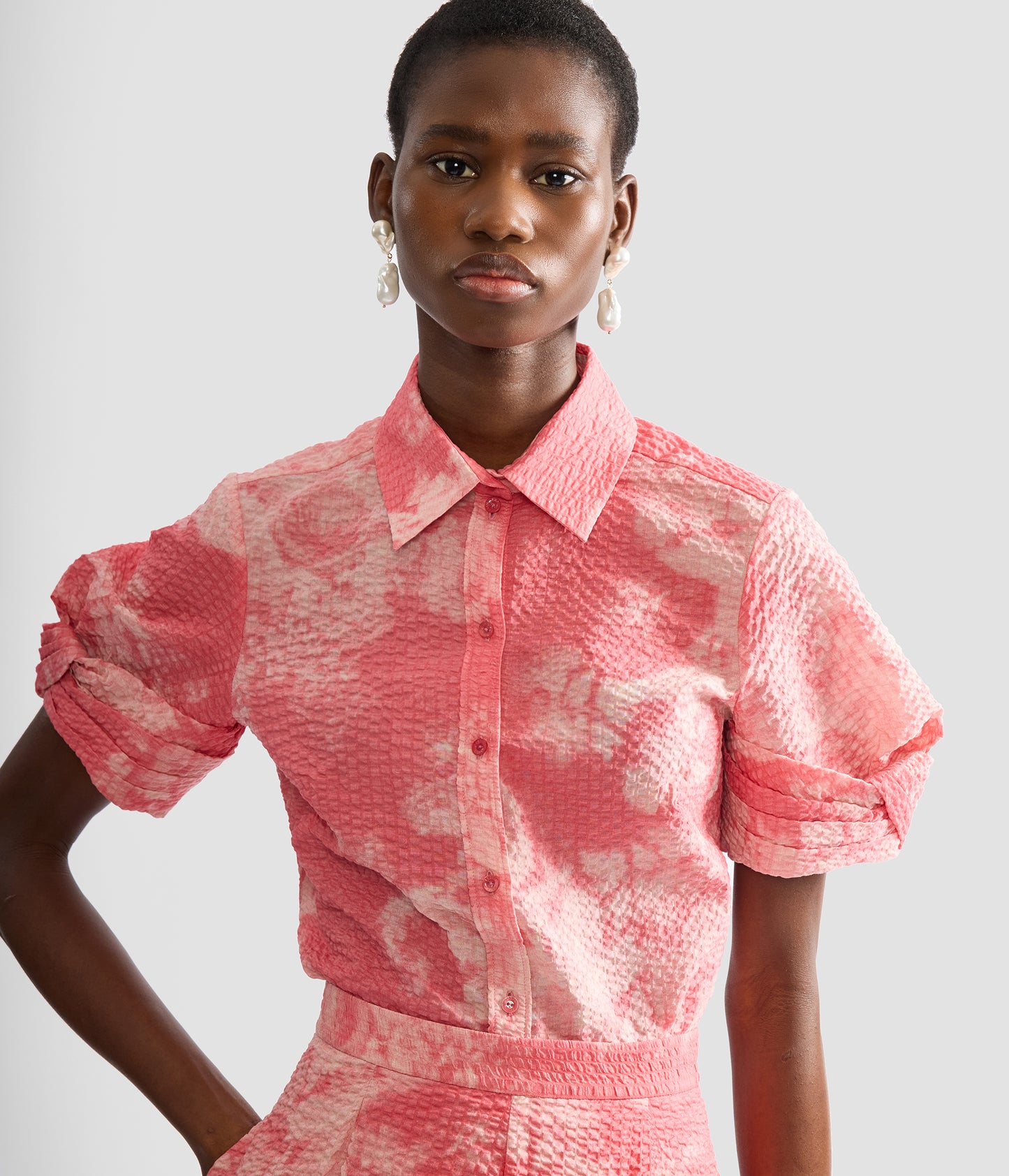 Floral Print Cotton Short Sleeve Shirt