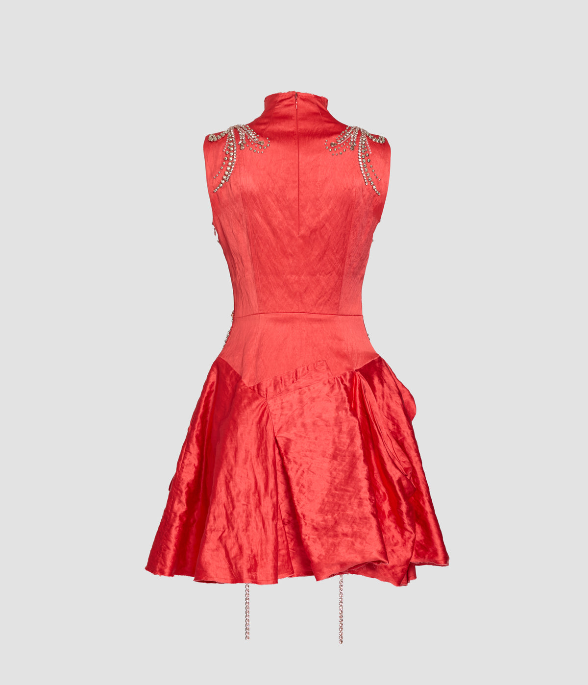 Embroidered Textured Satin Sleeveless Mini Dress