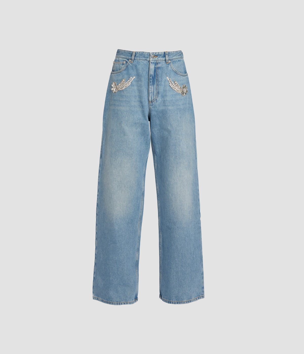 Embroidered Denim Straight Jeans