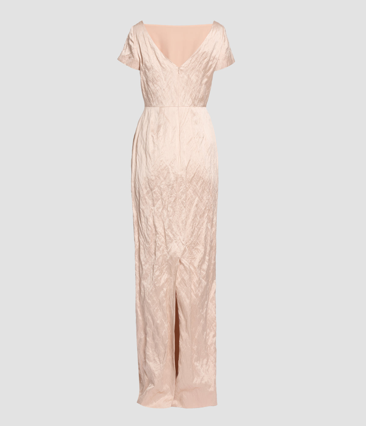 Embroidered Textured Satin Short Sleeve Gown