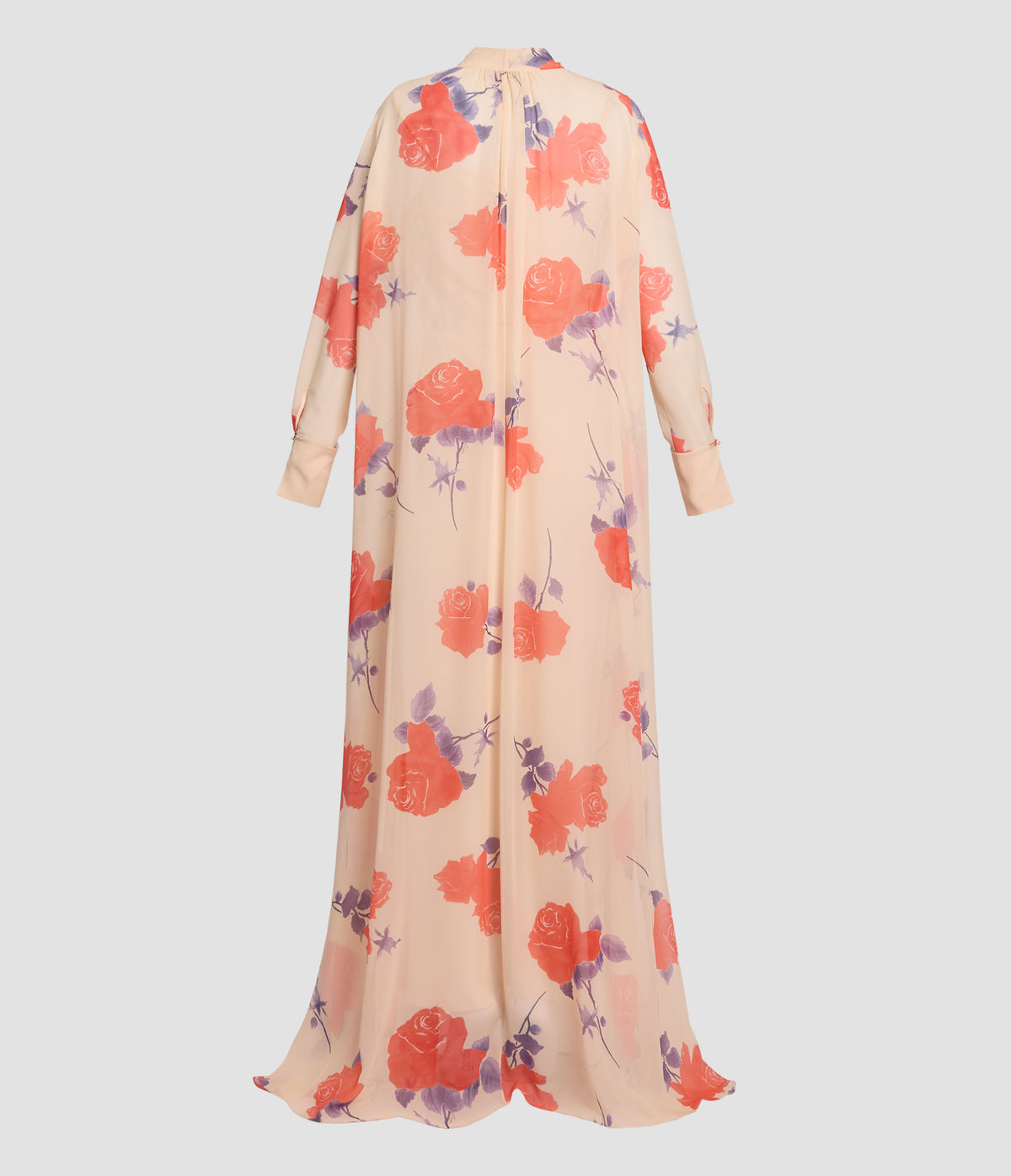 Floral Heavy Silk Voile Long Sleeve Gown