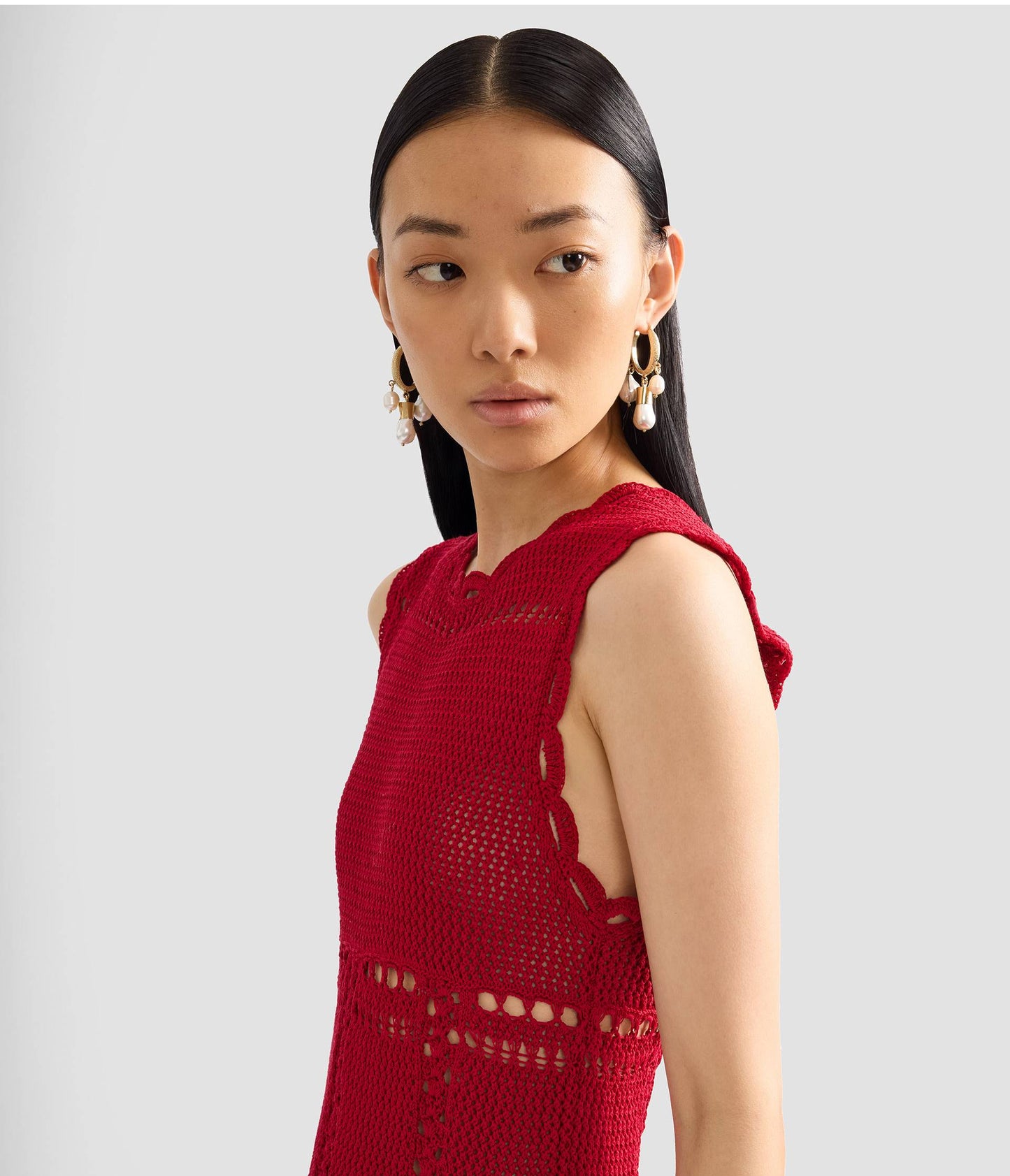 Cotton Crochet Flared Midi Dress