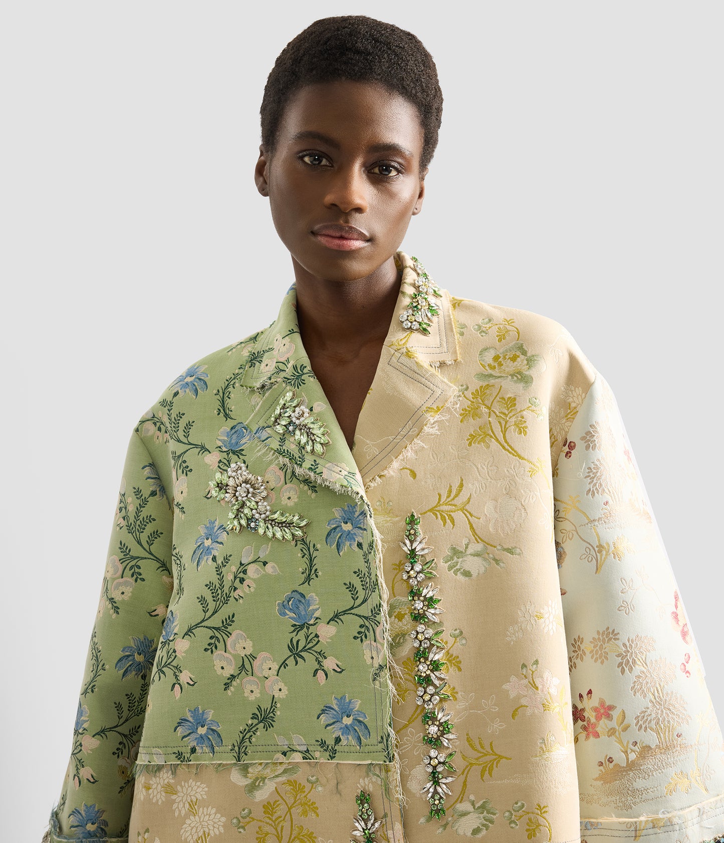 Embroidered Floral Jacquard Coat