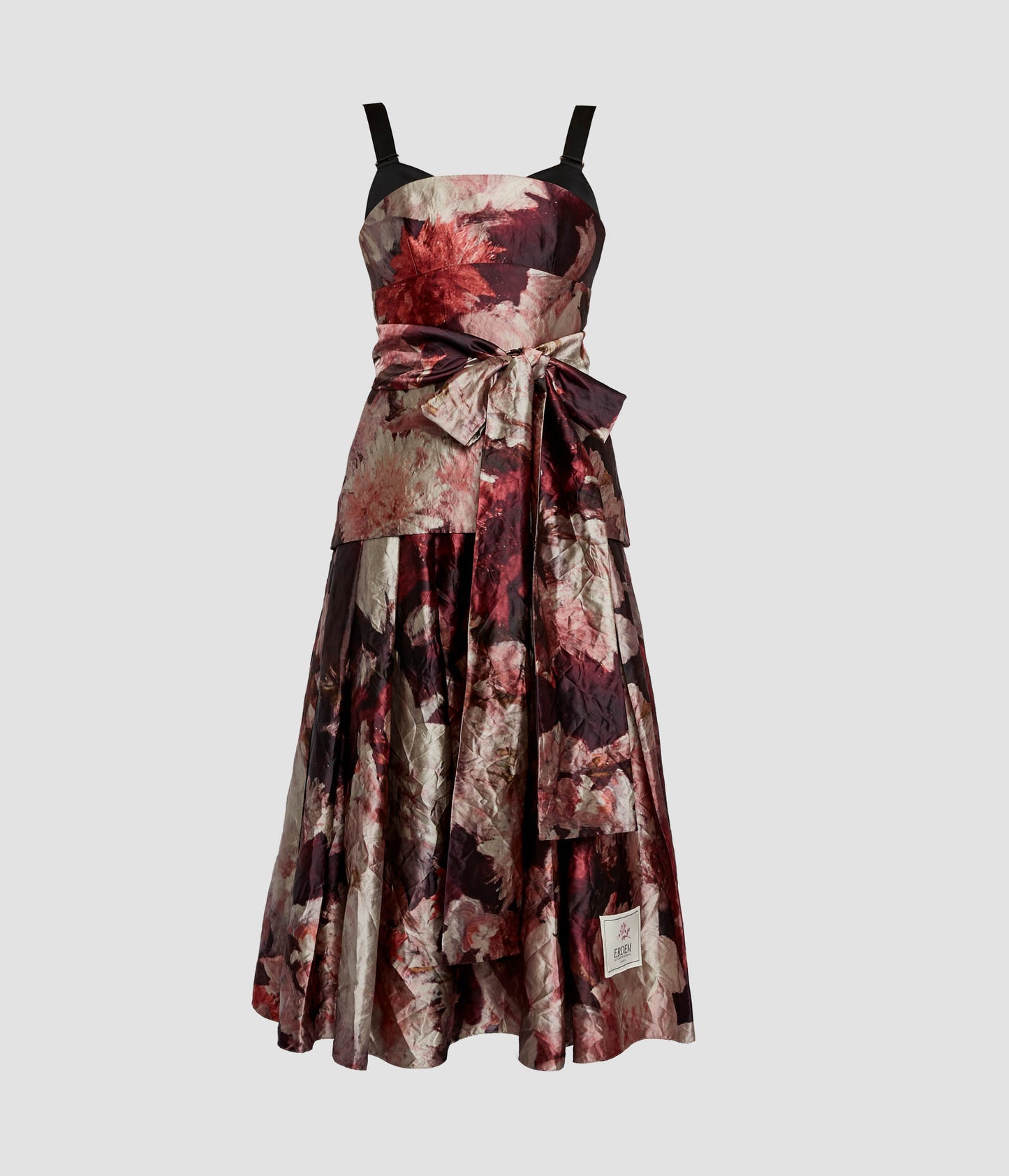 Floral Print Textrued Satin Midi Dress