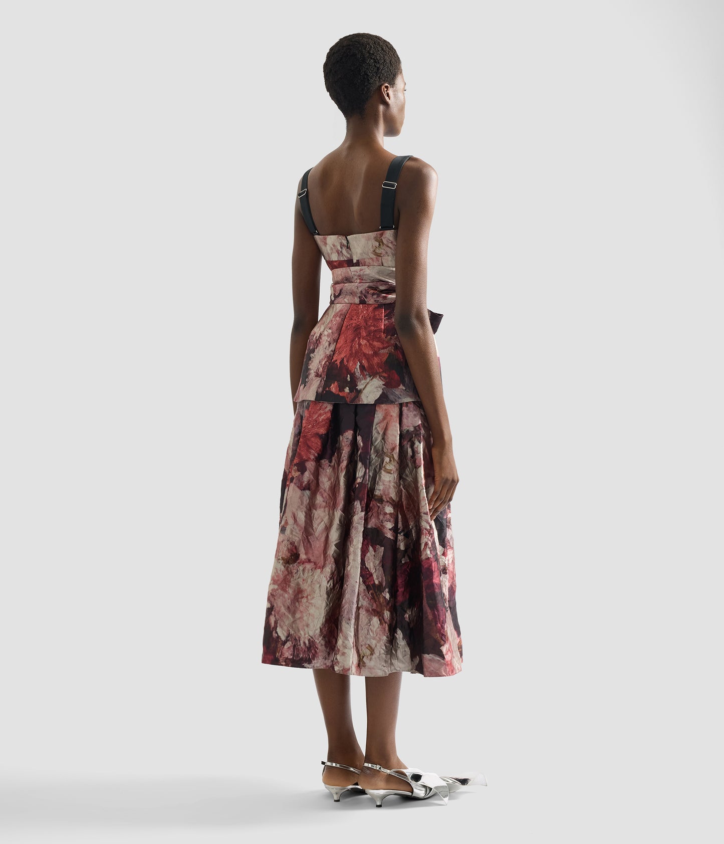 Floral Print Textrued Satin Midi Dress