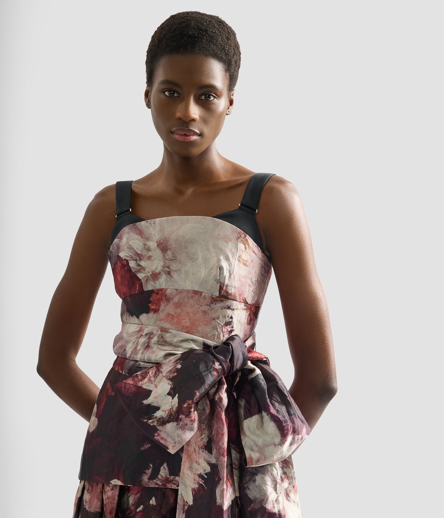 Floral Print Textrued Satin Midi Dress