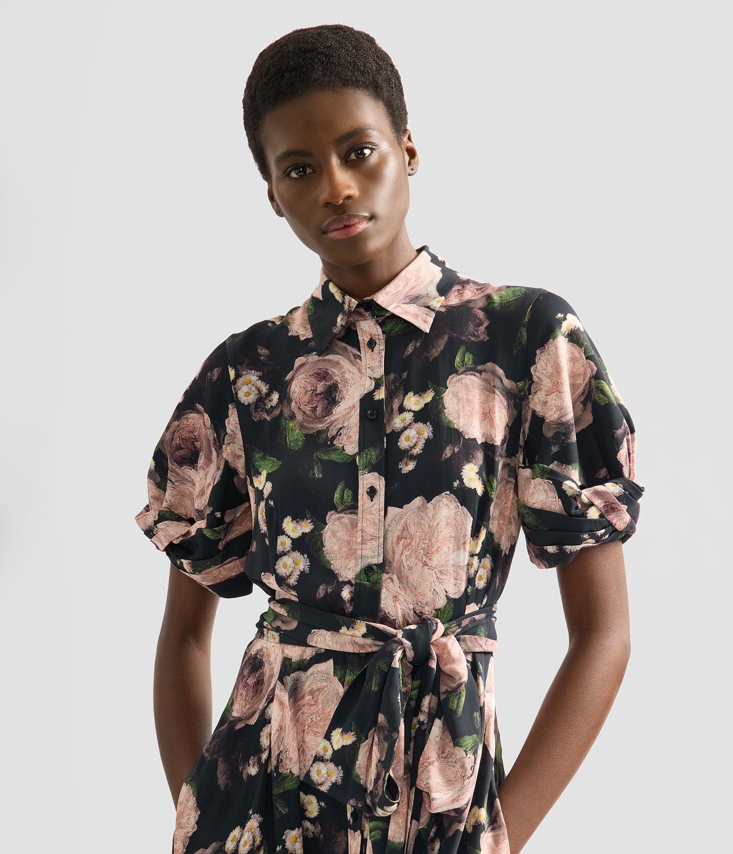 floral print short sleeve dress Mac Duggal Floral-Print Wedding-Guest Dress 11614 Blue Multi / 0