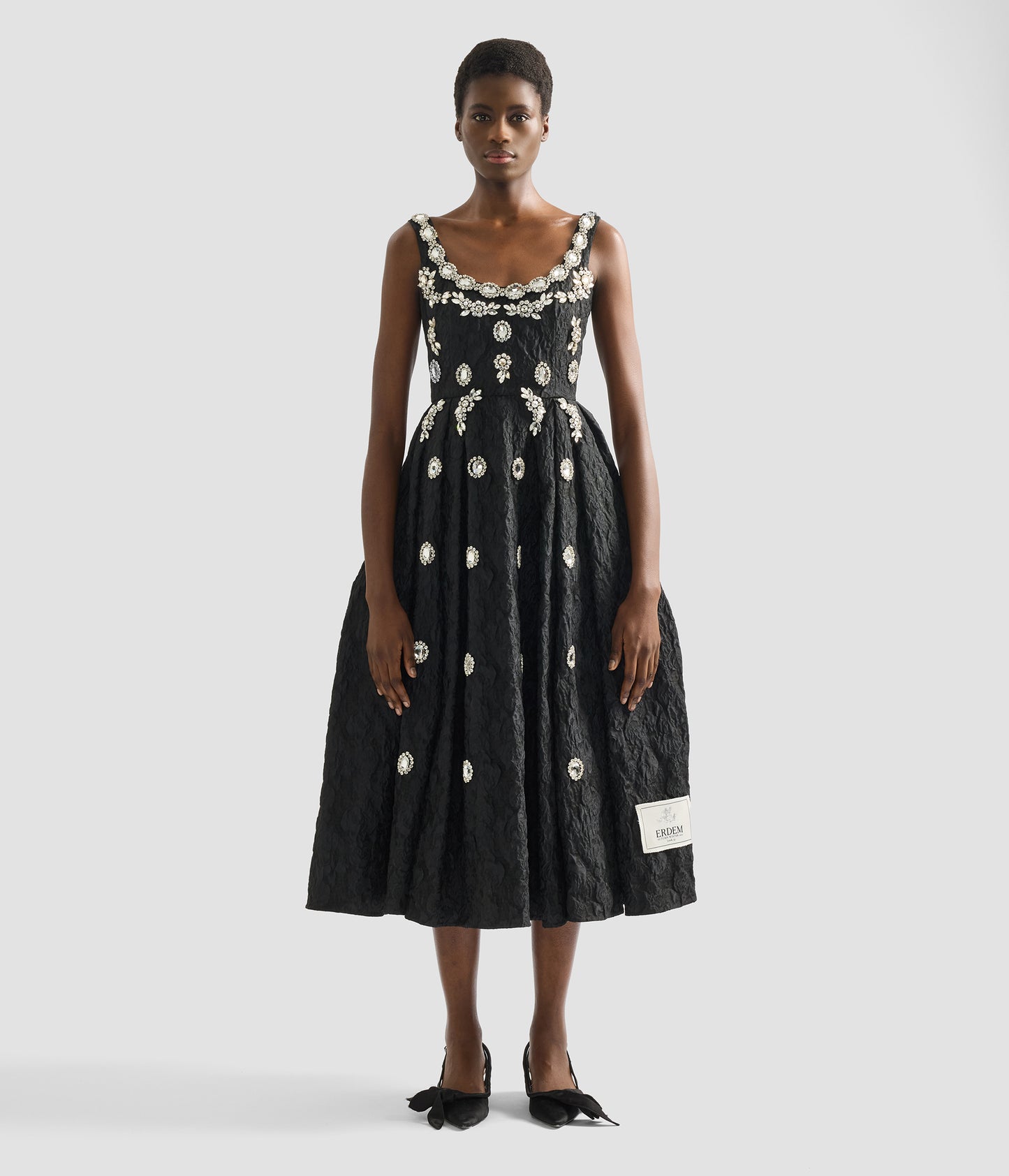 Embroidered Cloque Jacquard Sleeveless Midi Dress