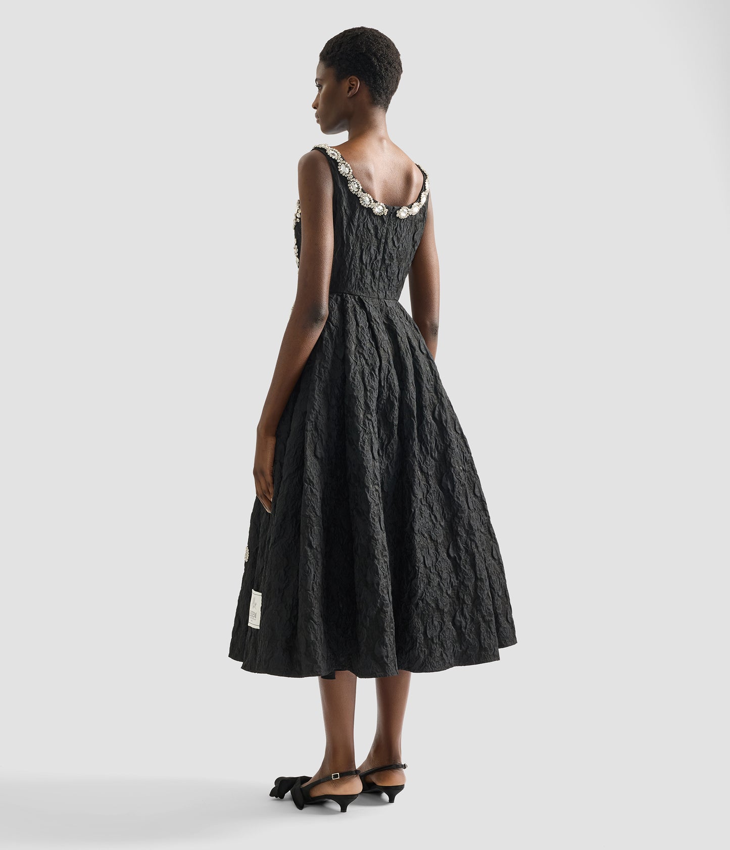 Embroidered Cloque Jacquard Sleeveless Midi Dress